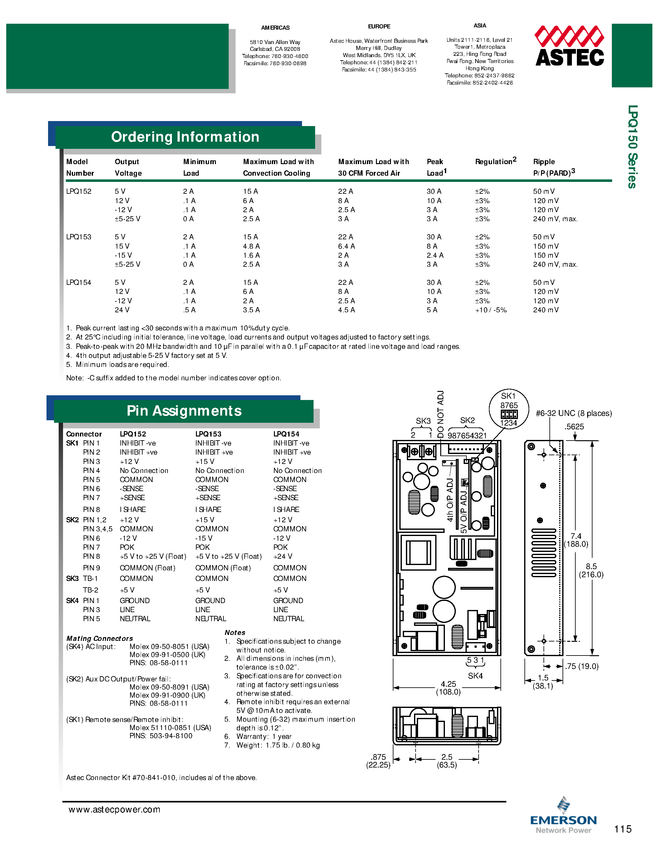 Datasheet LPQ154-C page 2 Datasheet LPQ154-C - AC-DC / 136W - 260W page 2