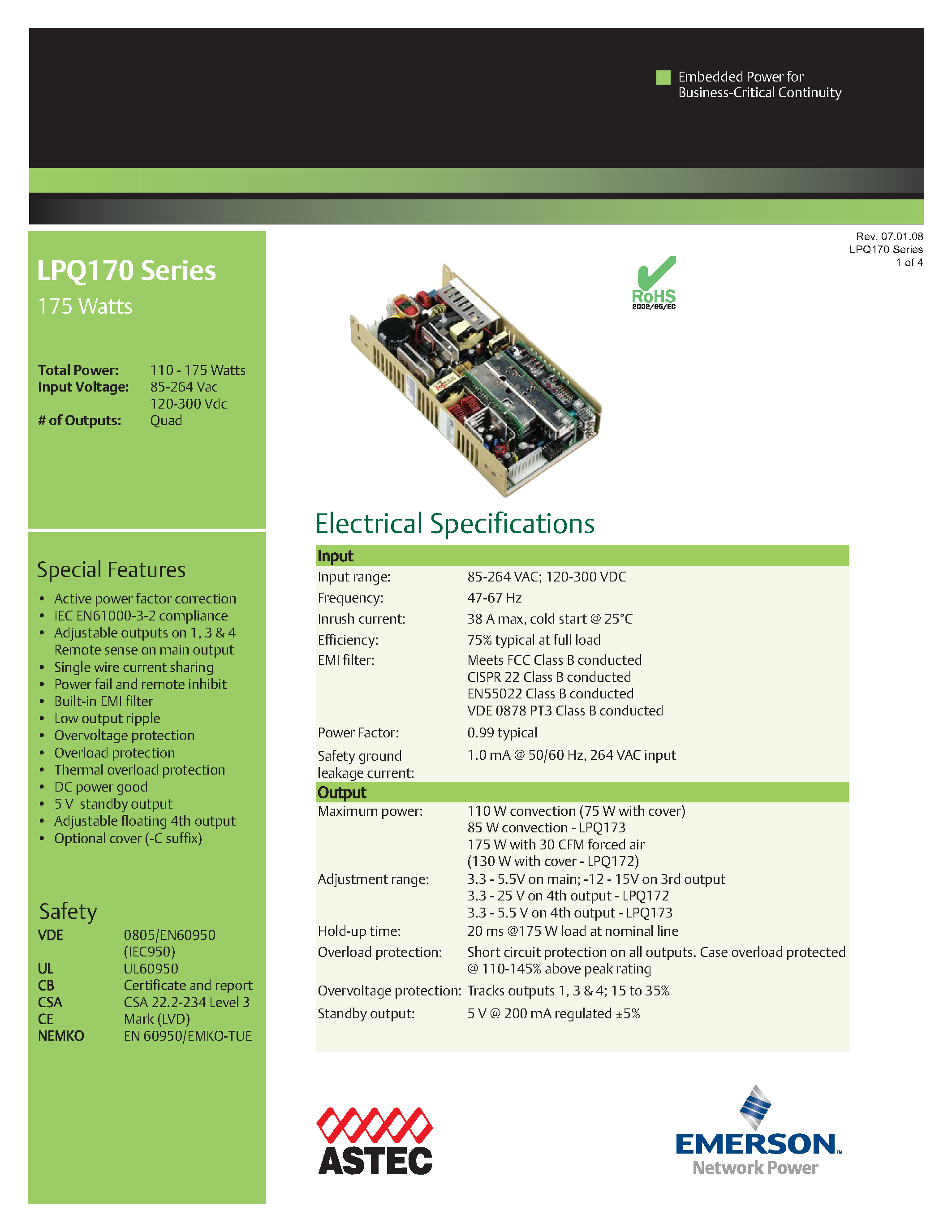 Datasheet LPQ172-C page 1 Datasheet LPQ172-C - AC-DC / 136W - 260W page 1