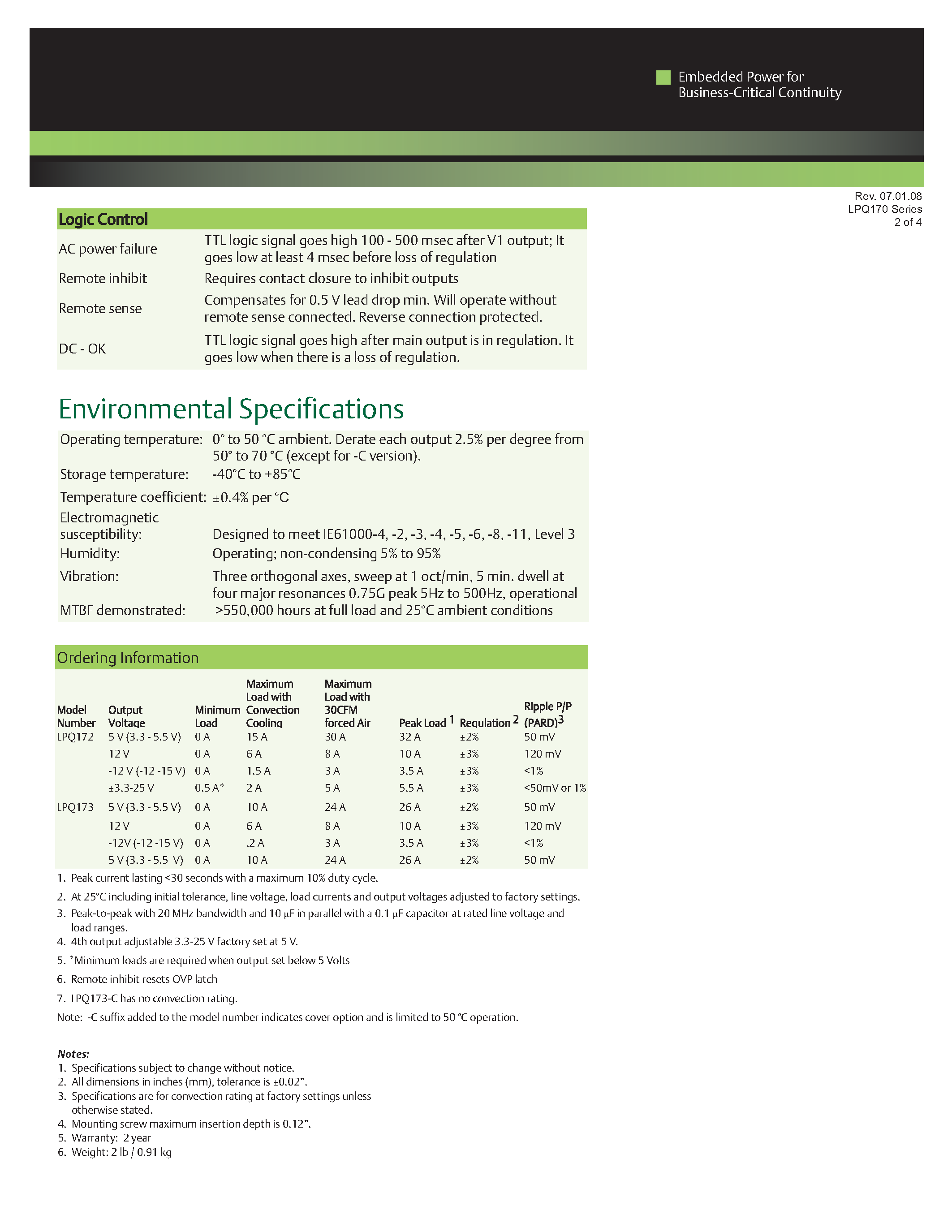 Datasheet LPQ172-C page 2 Datasheet LPQ172-C - AC-DC / 136W - 260W page 2