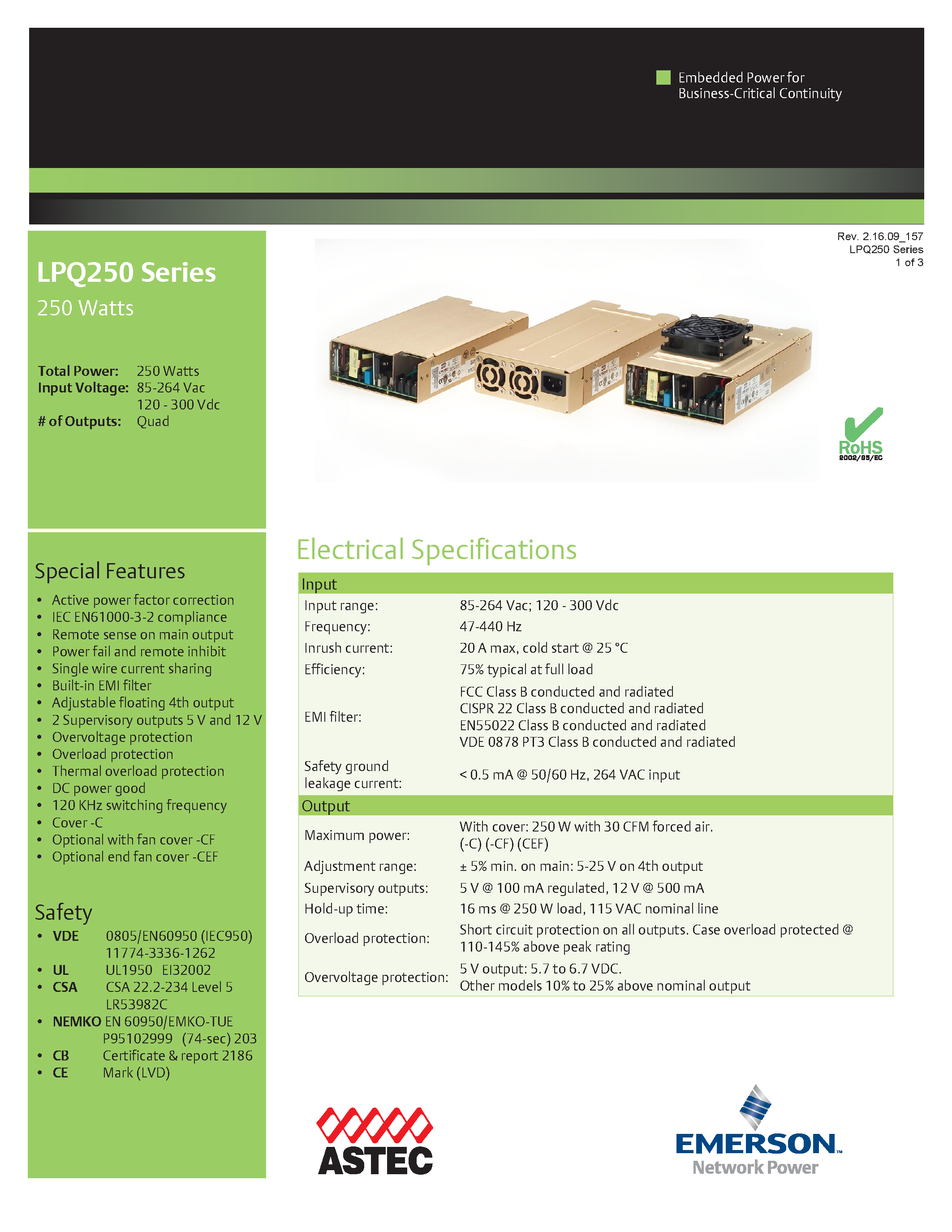 Datasheet LPQ252-C page 1 Datasheet LPQ252-C - AC-DC / 136W - 260W page 1