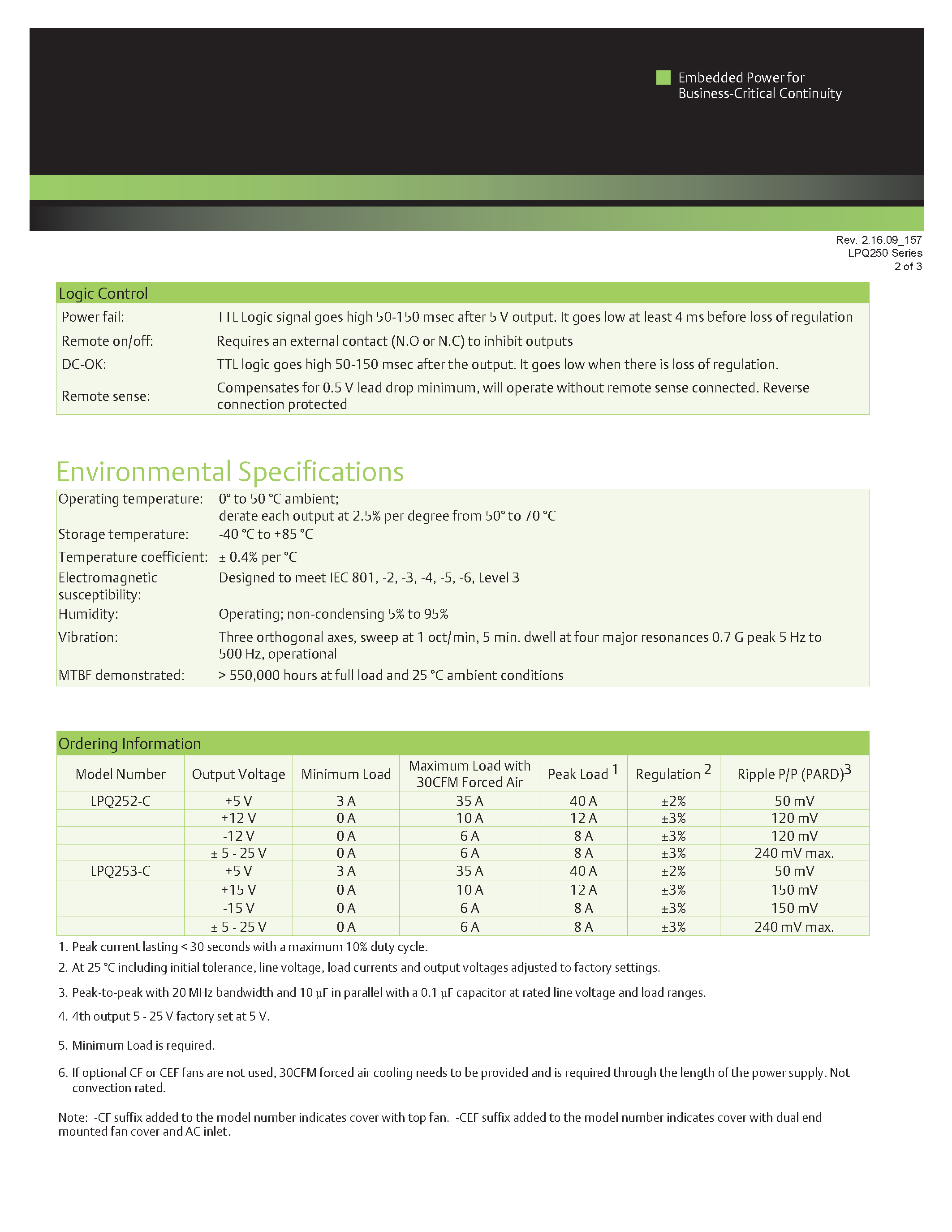 Datasheet LPQ253-C page 2 Datasheet LPQ253-C - AC-DC / 136W - 260W page 2