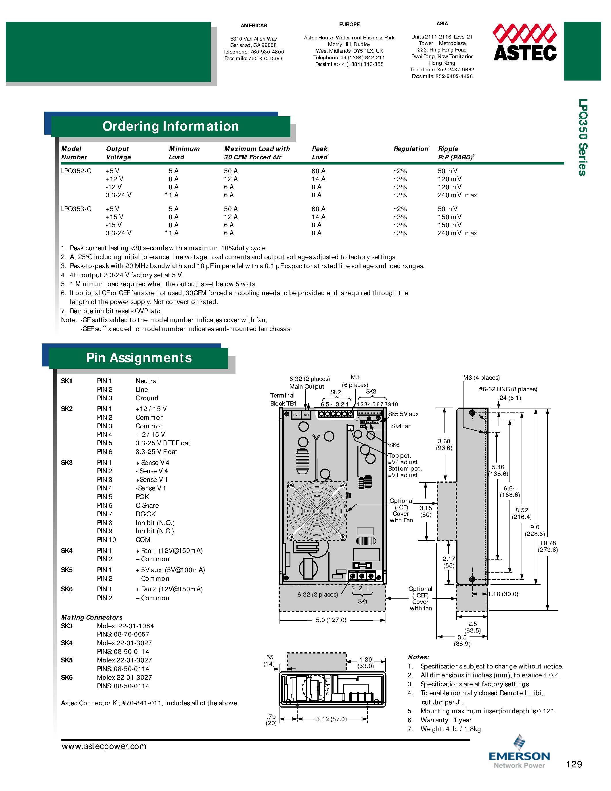 Datasheet LPQ352-C - AC-DC / 261W - 500W page 2