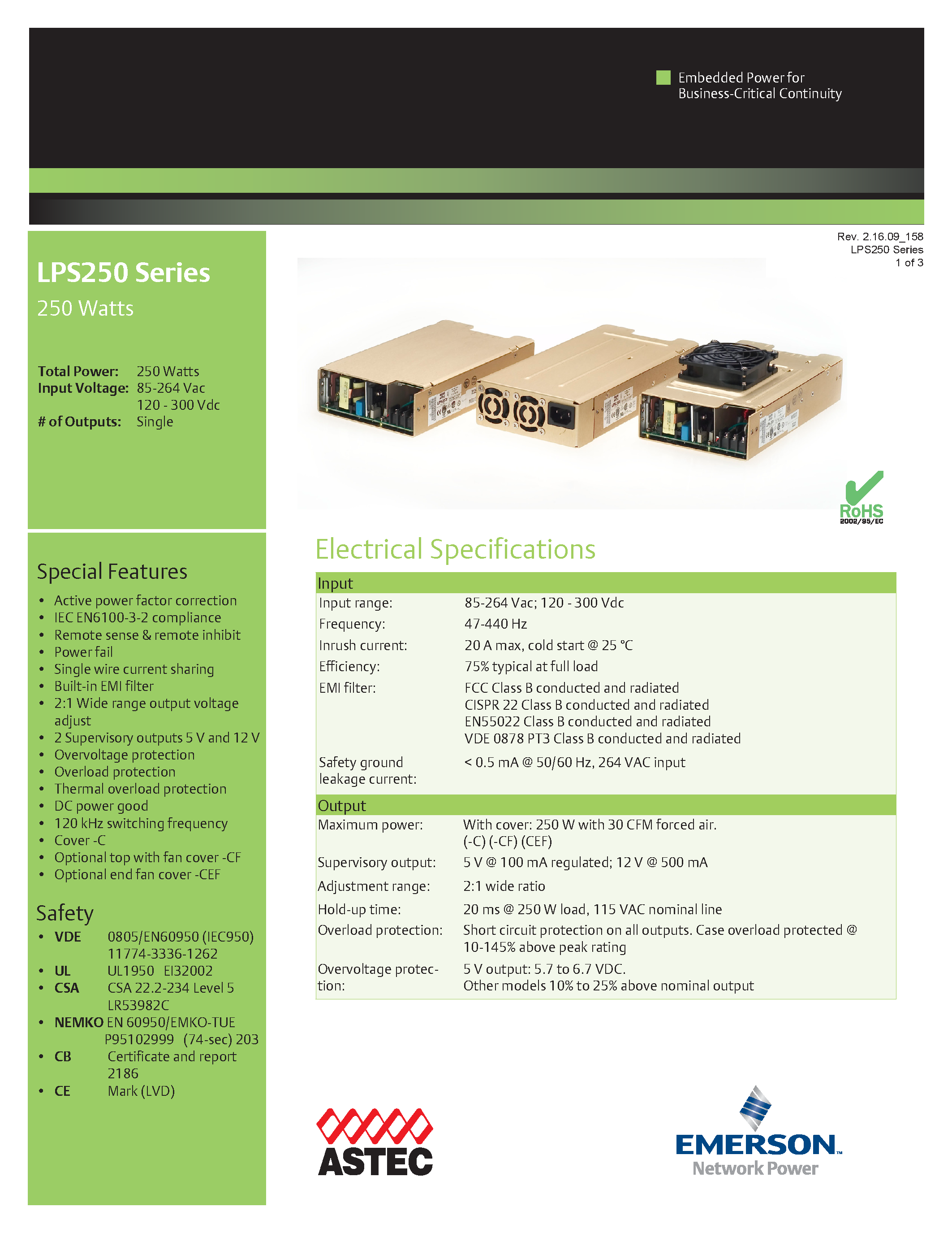 Datasheet LPS252-C page 1 Datasheet LPS252-C - AC-DC / 136W - 260W page 1