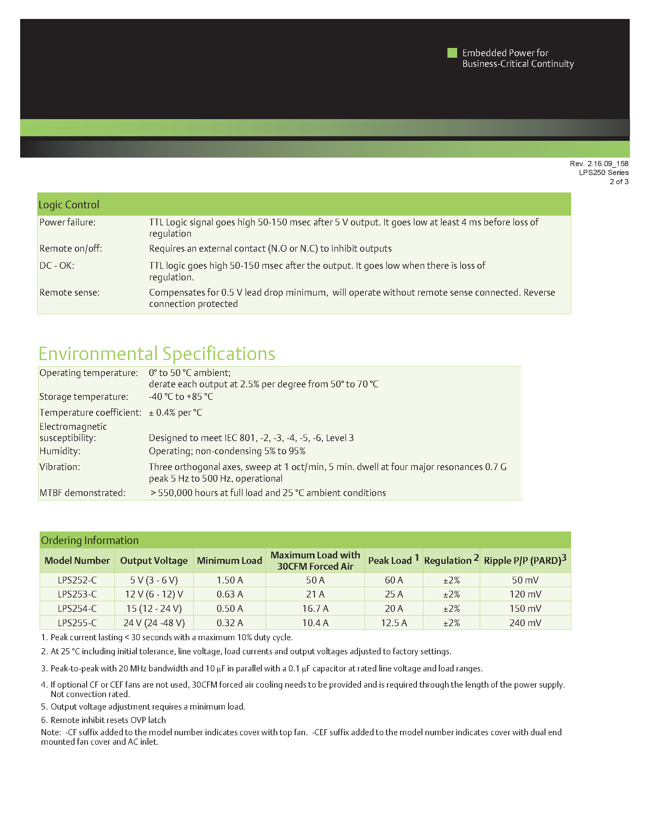 Datasheet LPS253-C - AC-DC / 136W - 260W page 2