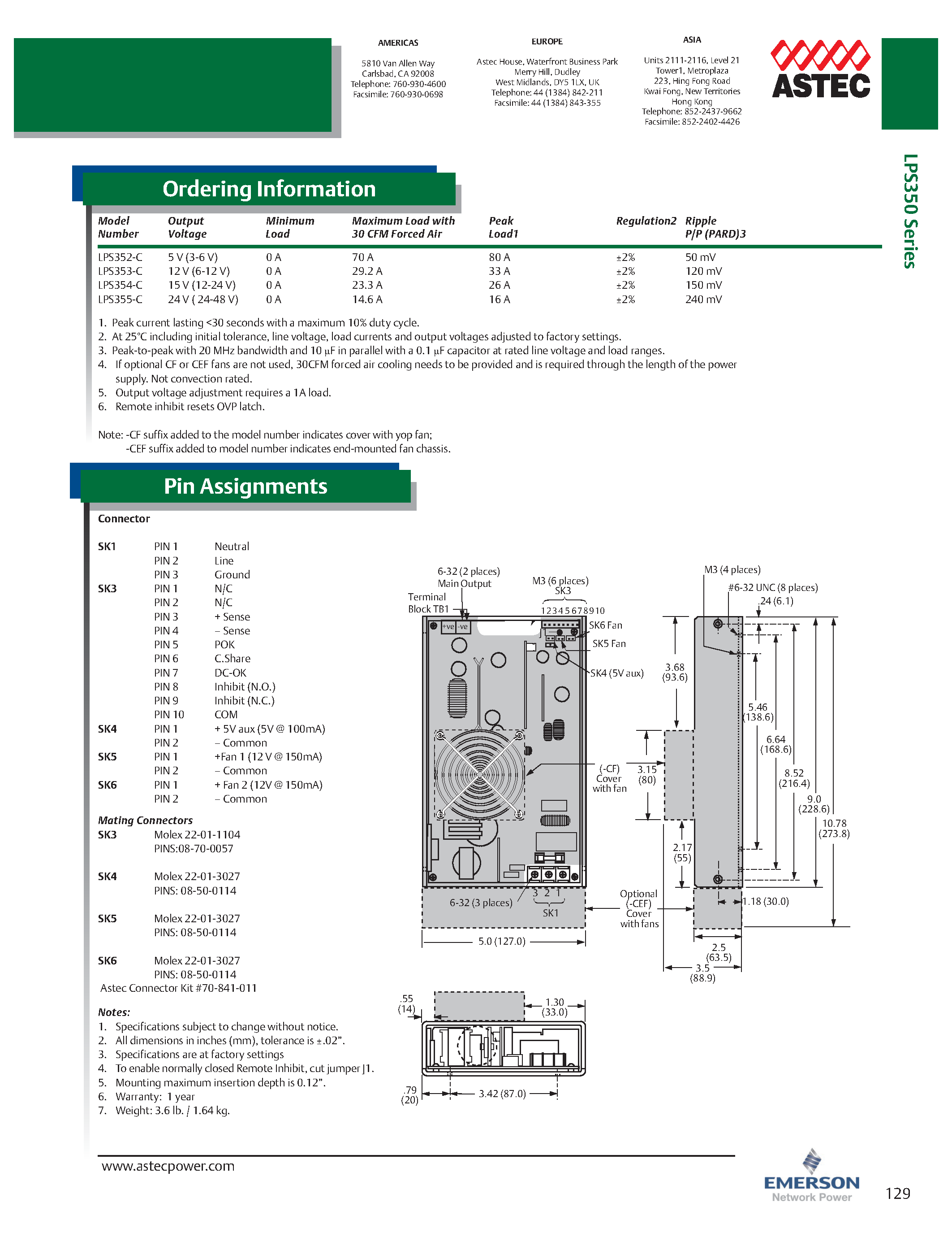 Datasheet LPS352-C page 2 Datasheet LPS352-C - AC-DC / 261W - 500W page 2