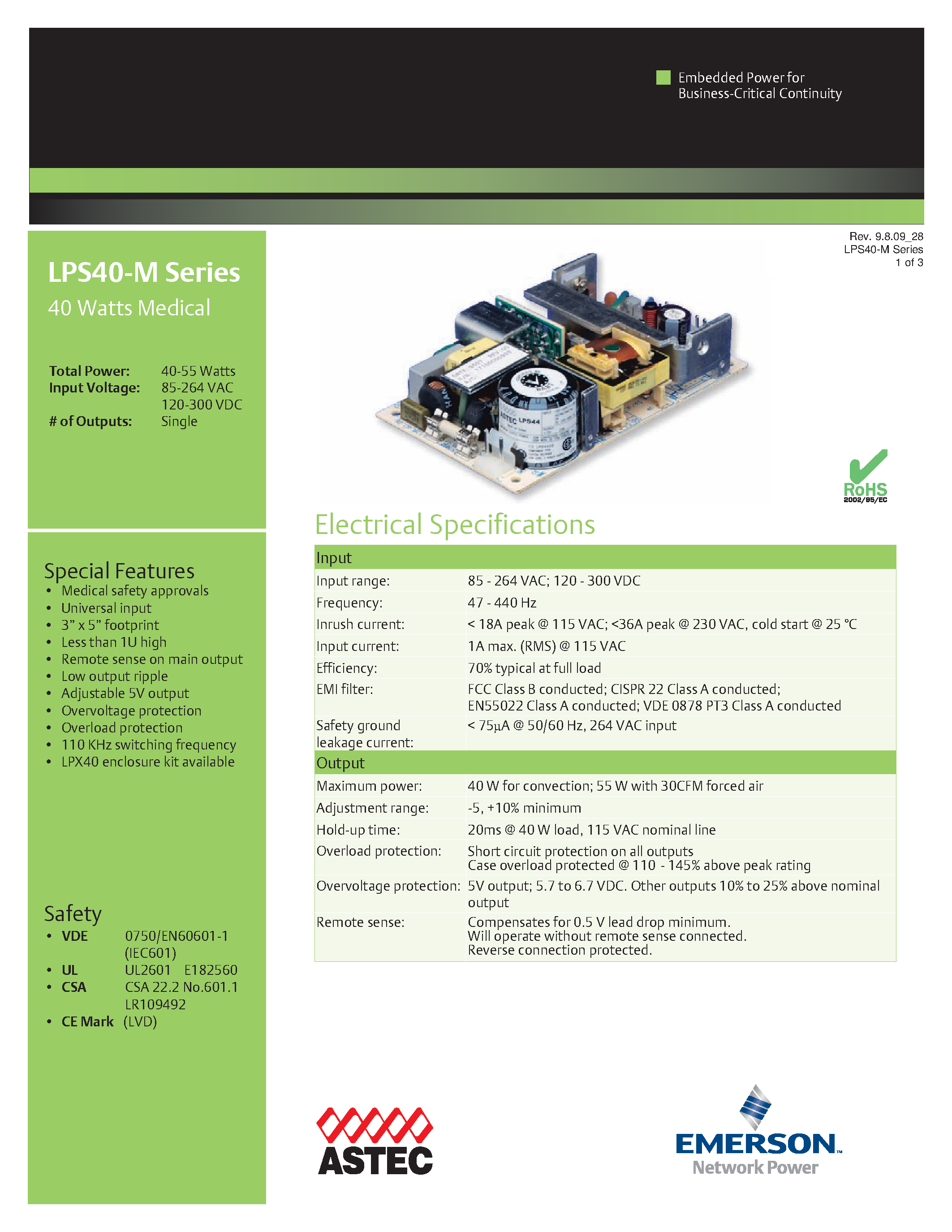 Даташит LPS42-M - AC-DC / 10W - 85W Medical страница 1