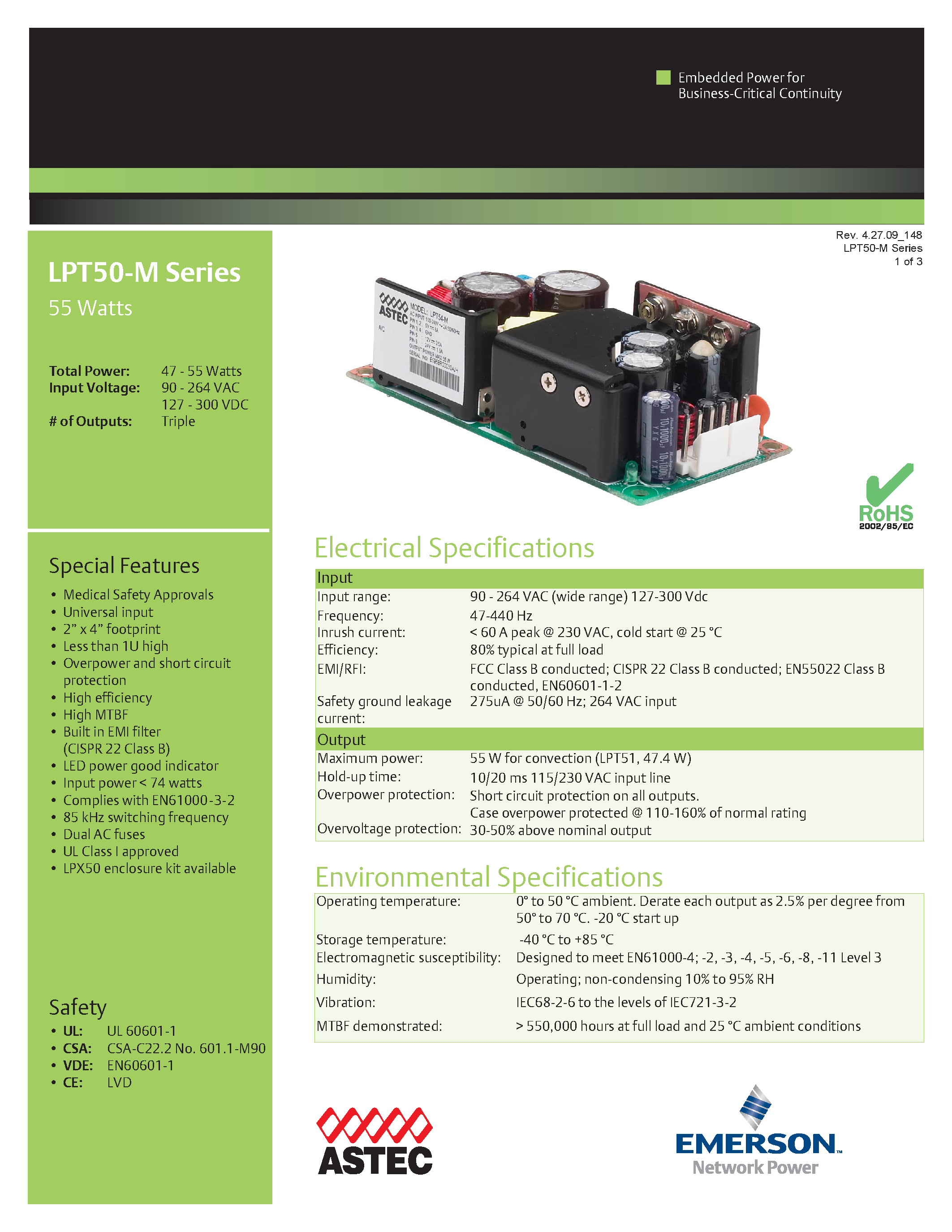 Даташит LPT53-M - AC-DC / 10W - 85W Medical страница 1