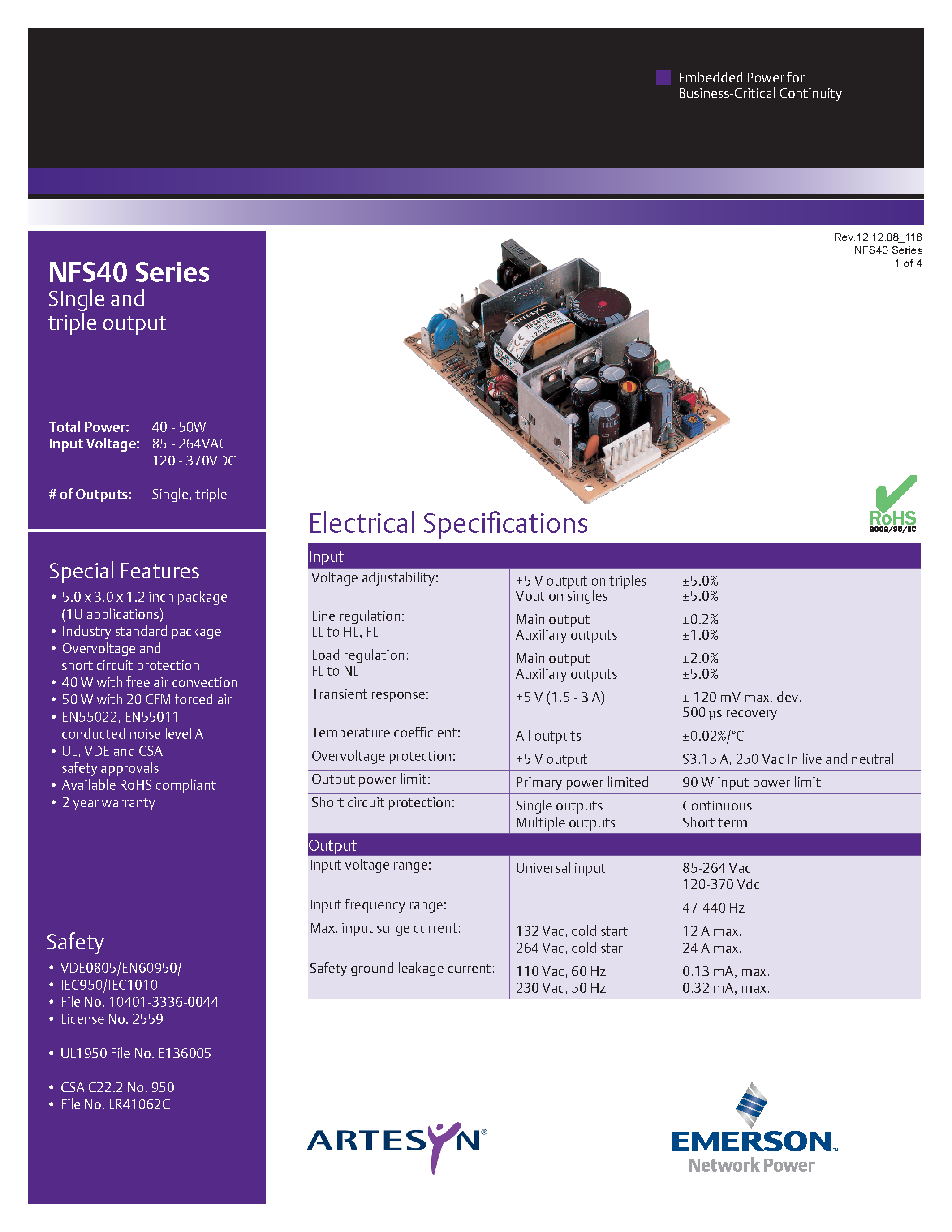 Datasheet NFS40-7628J - AC-DC / 10W - 85 W page 1