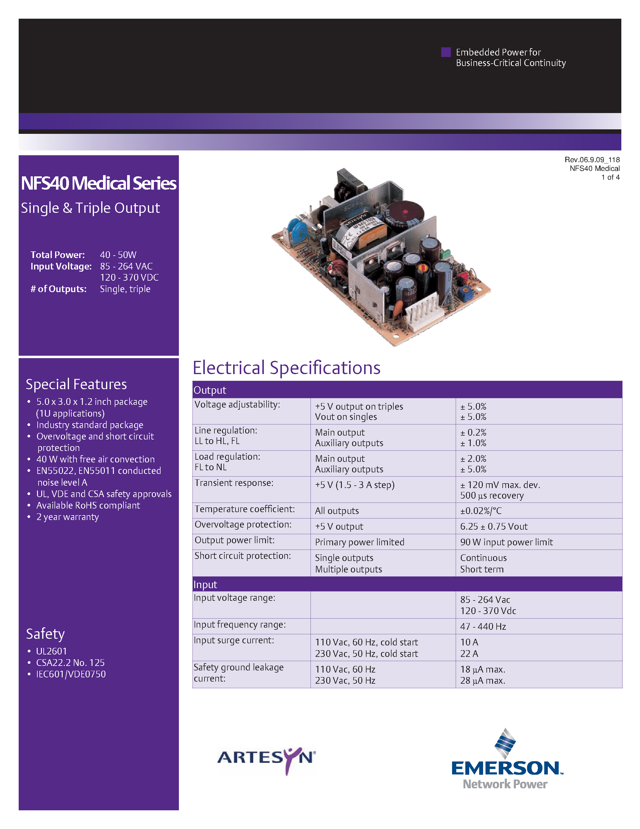 Datasheet NFS40-7928J - AC-DC / 10W - 85 W Medical page 1