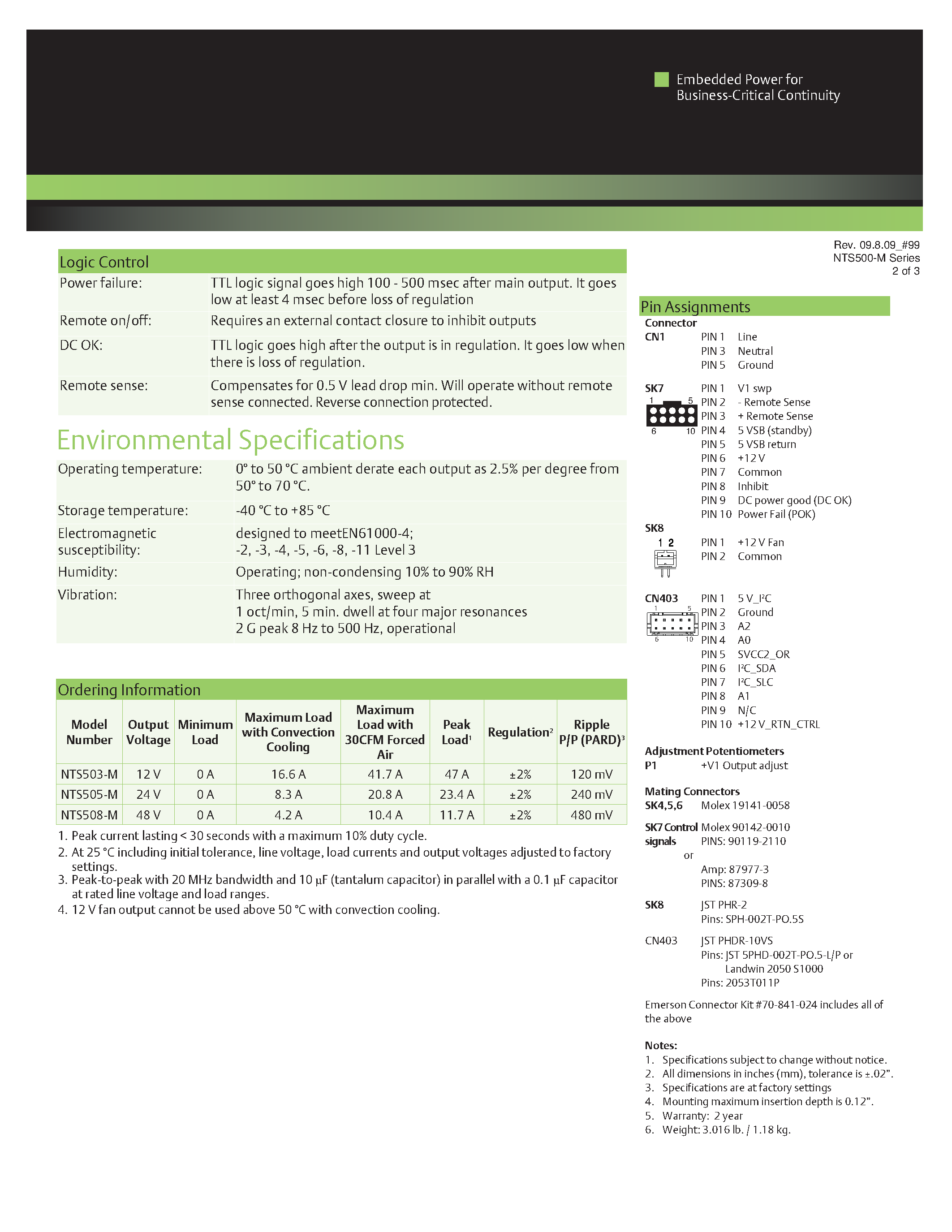 Даташит NTS505-M - AC-DC / 261W - 500W Medical страница 2