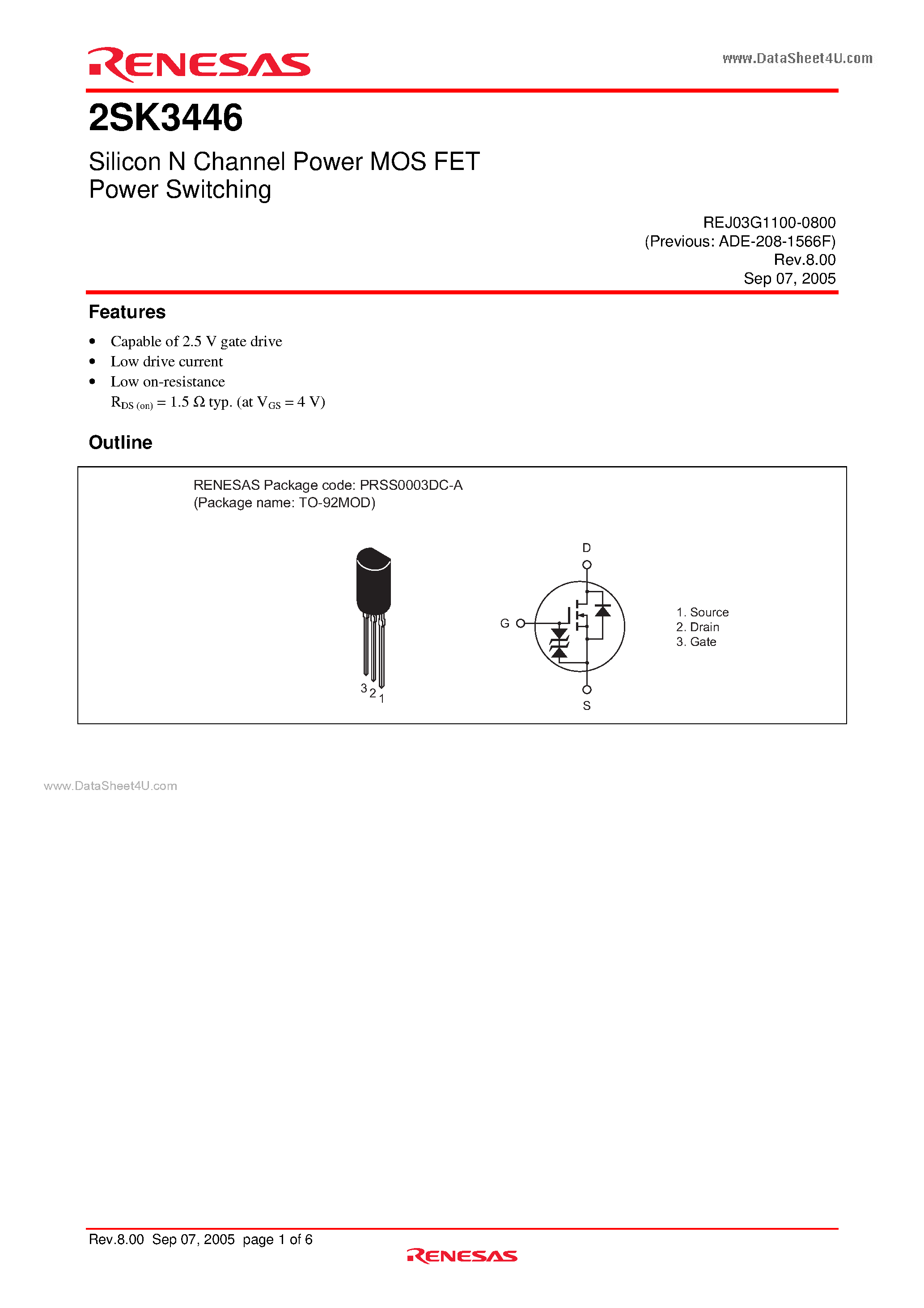 Даташит K3446 - Search -----> 2SK3446 страница 1