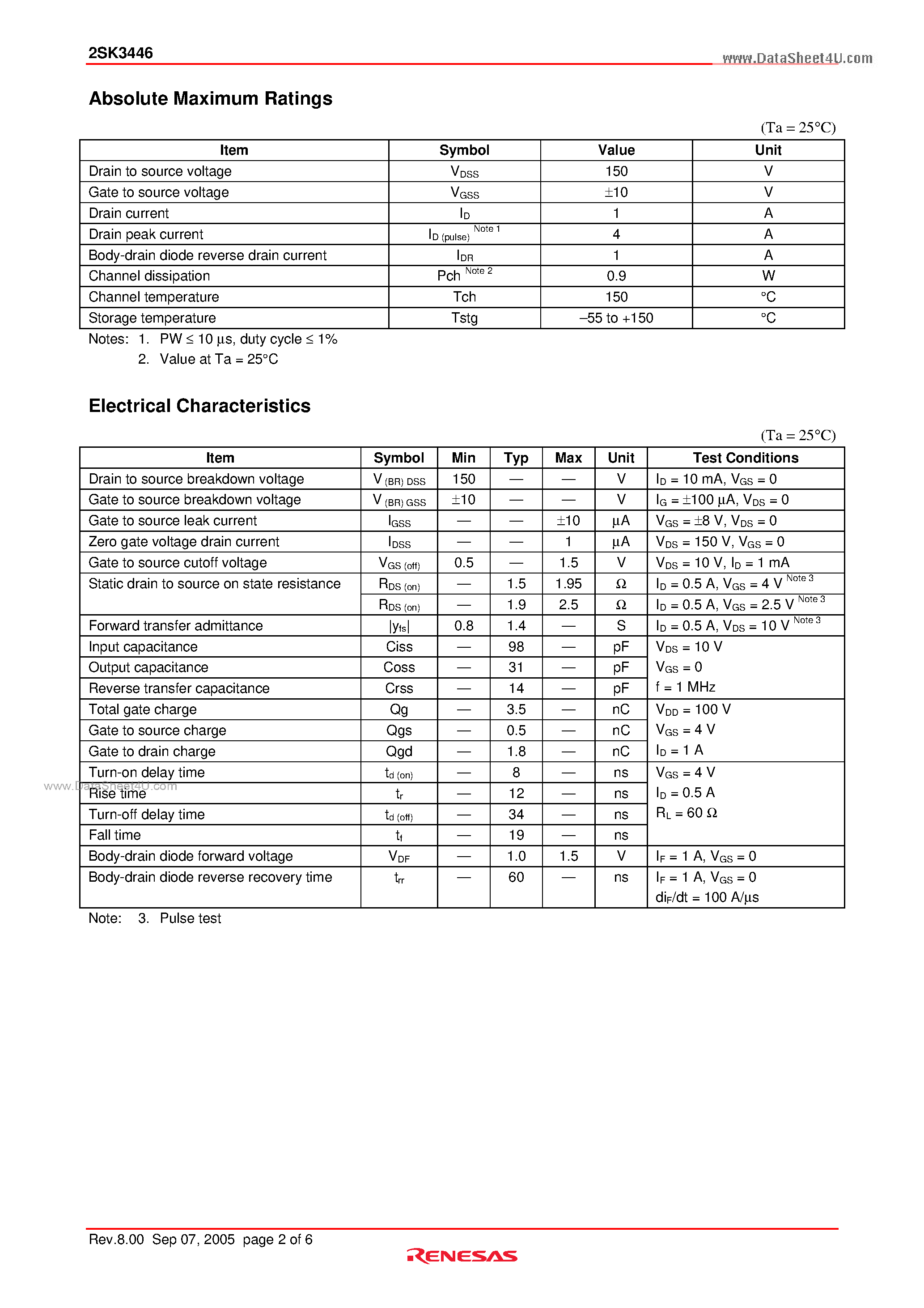 Даташит K3446 - Search -----> 2SK3446 страница 2