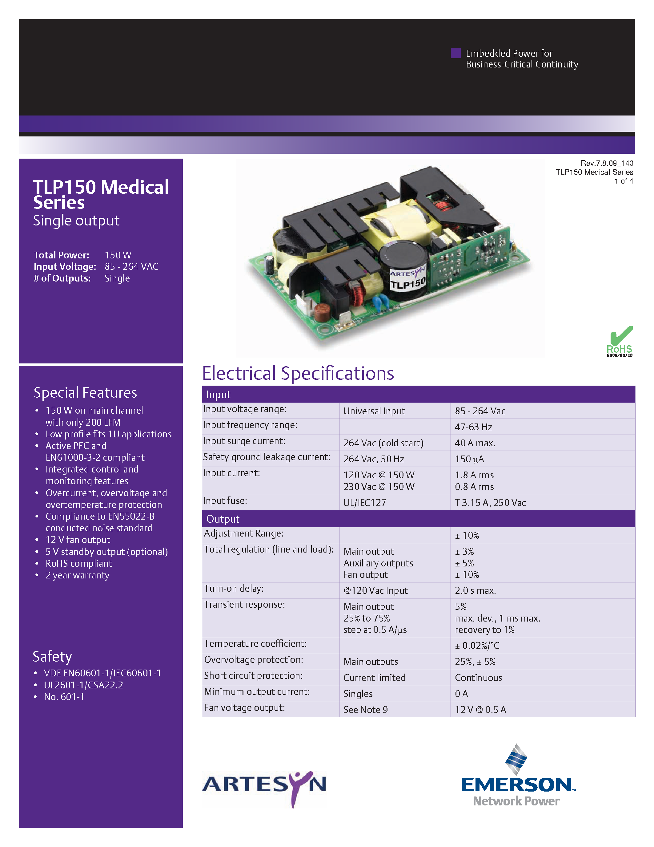 Datasheet TLP150N-99S12J page 1 Datasheet TLP150N-99S12J - AC-DC / 136W - 260W Medical page 1