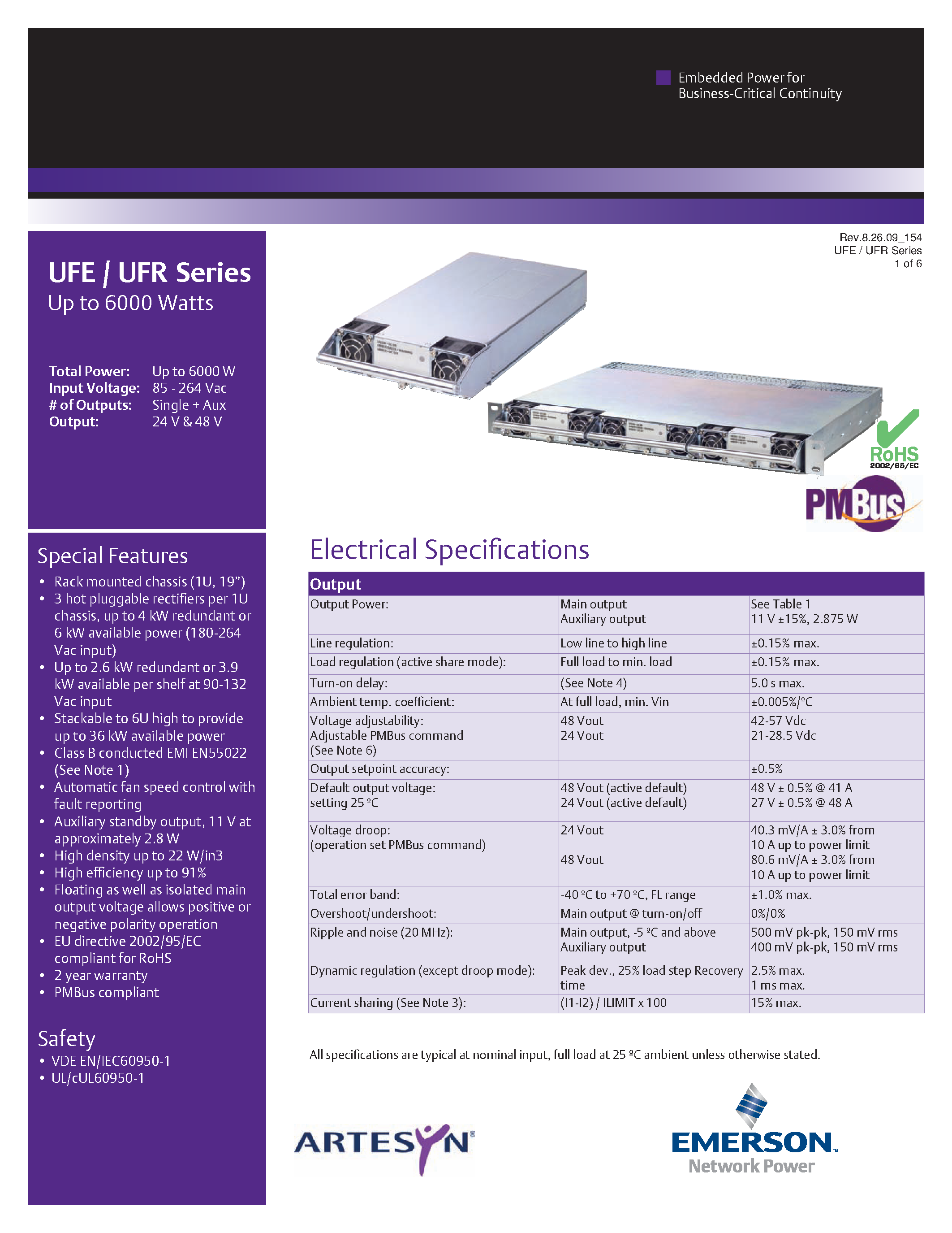 Datasheet UFE1300-5 - AC-DC / Distributed Power Front-End 1U page 1