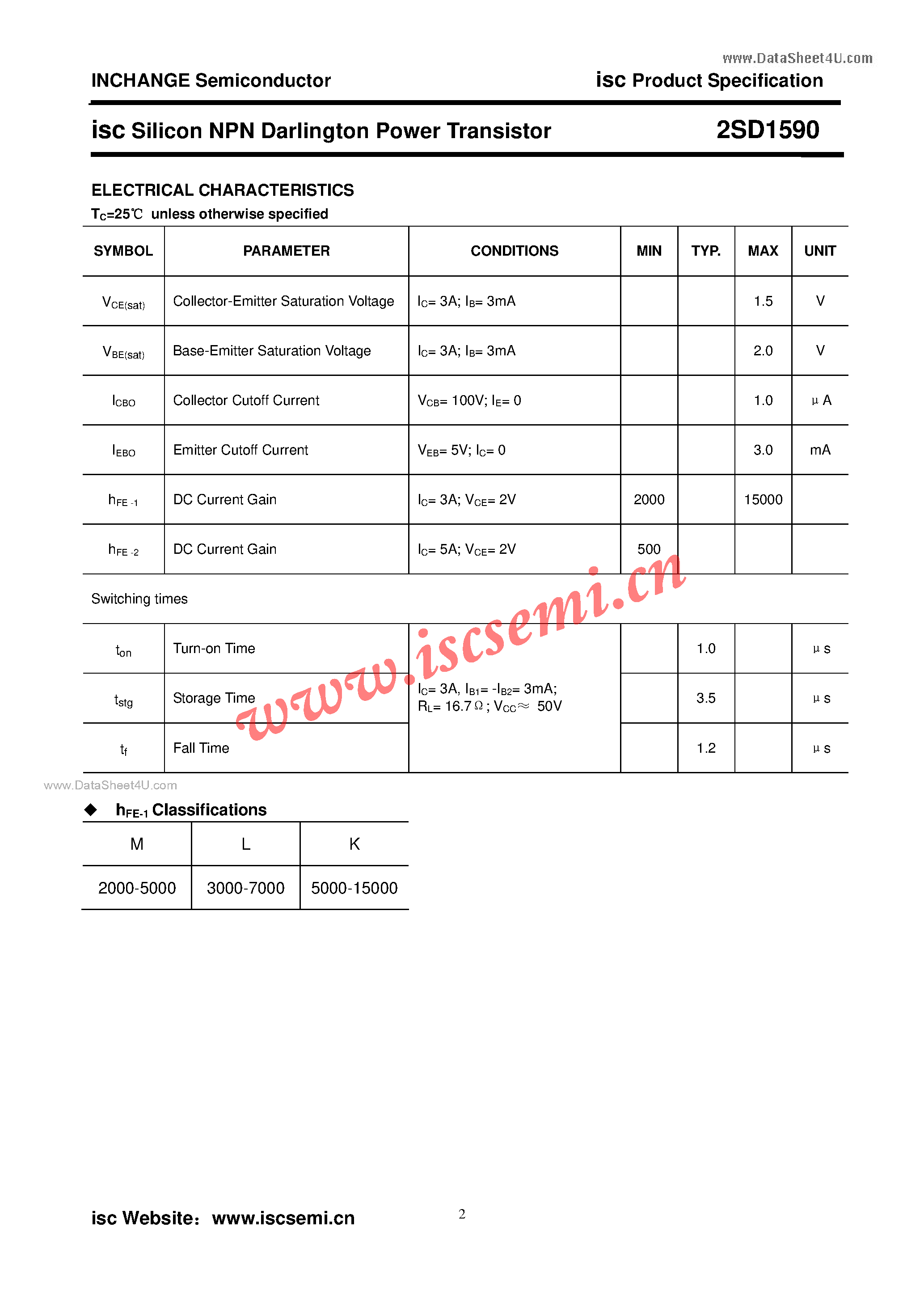 Datasheet 2SD1590 - Silicon NPN Darlington Power Transistor page 2