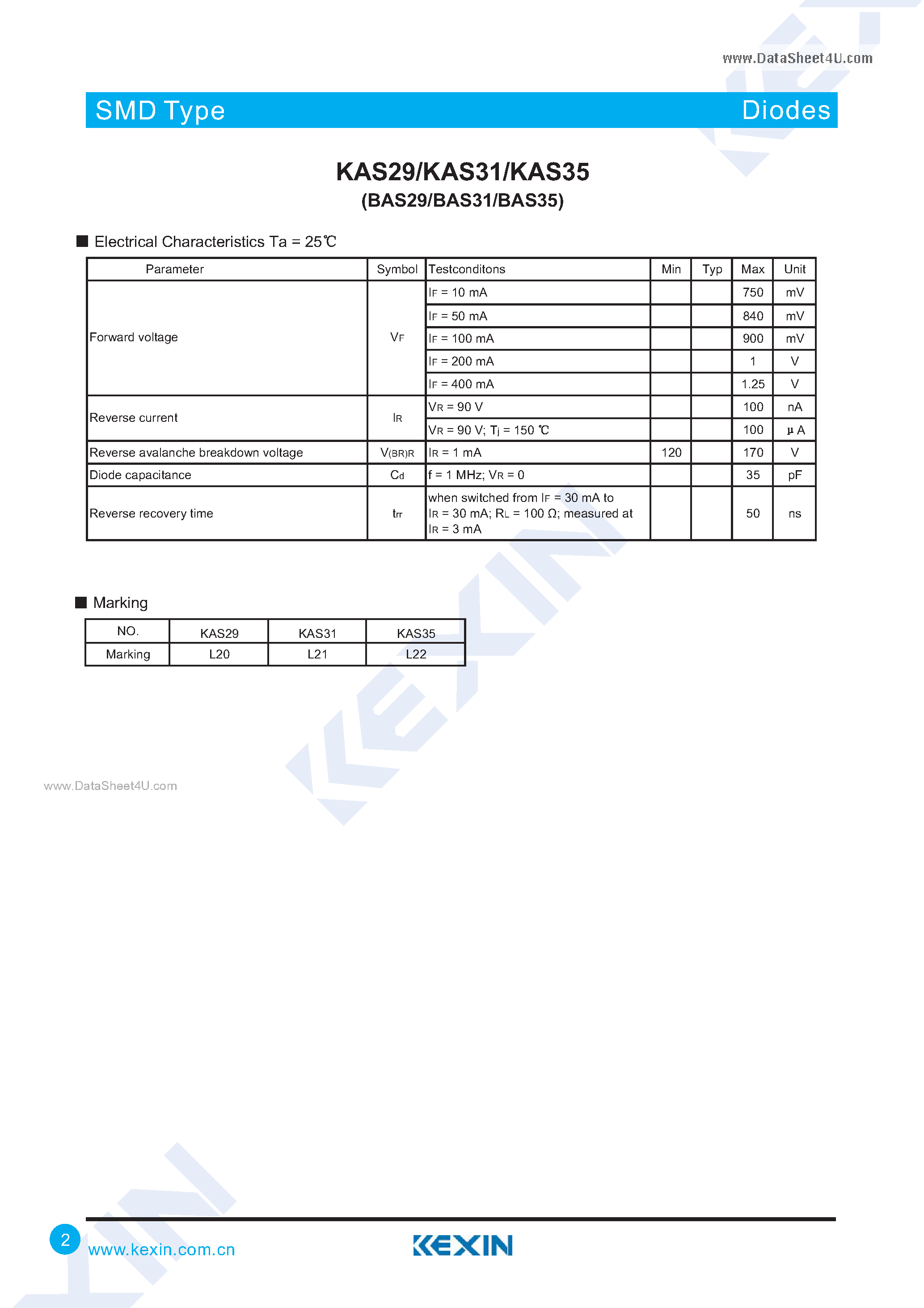 Datasheet KAS29 - (KAS29 - KAS35) Surface Mount Fast Switching Diode Array page 2