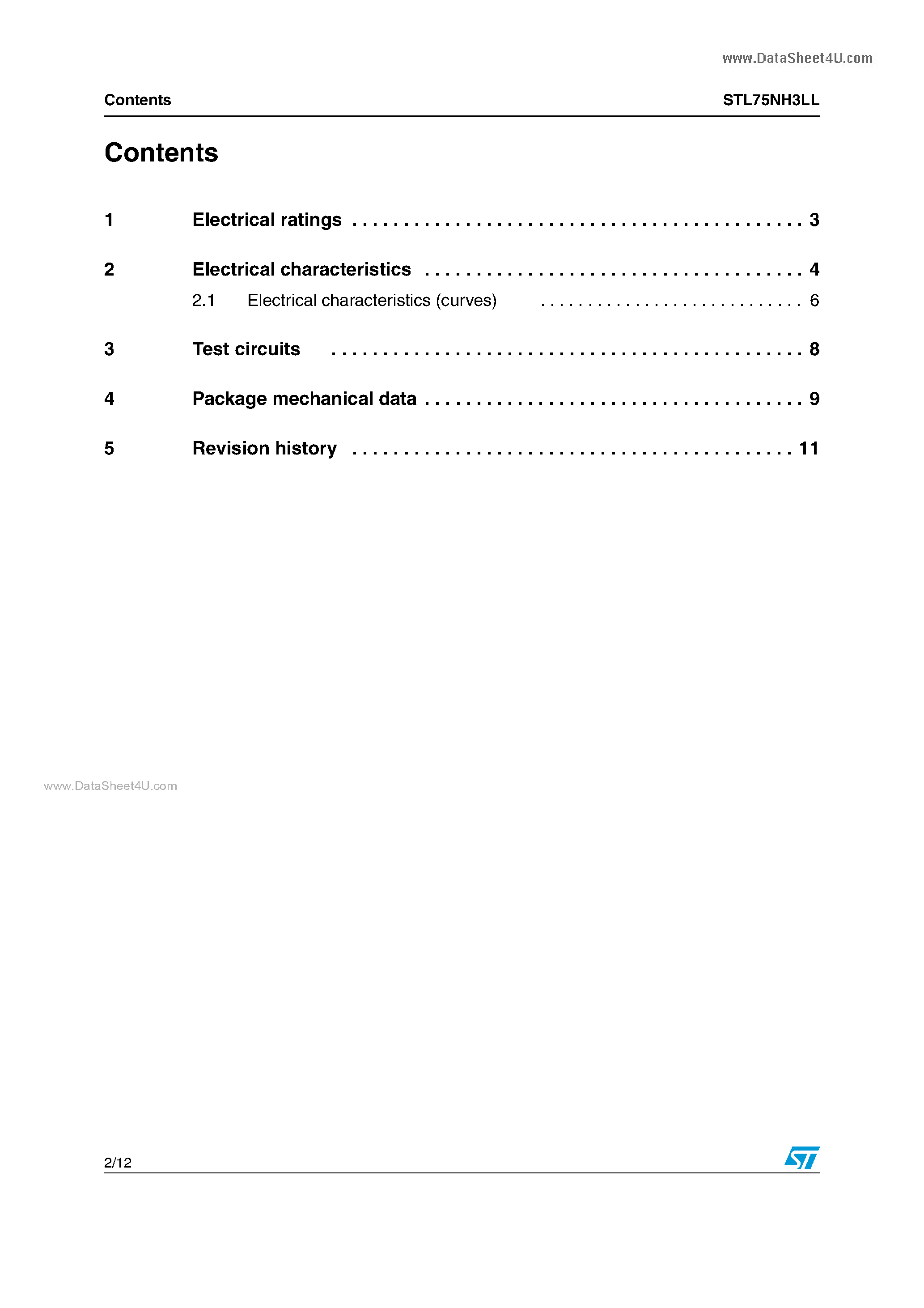 Datasheet STL75NH3LL - N-channel Power MOSFET page 2
