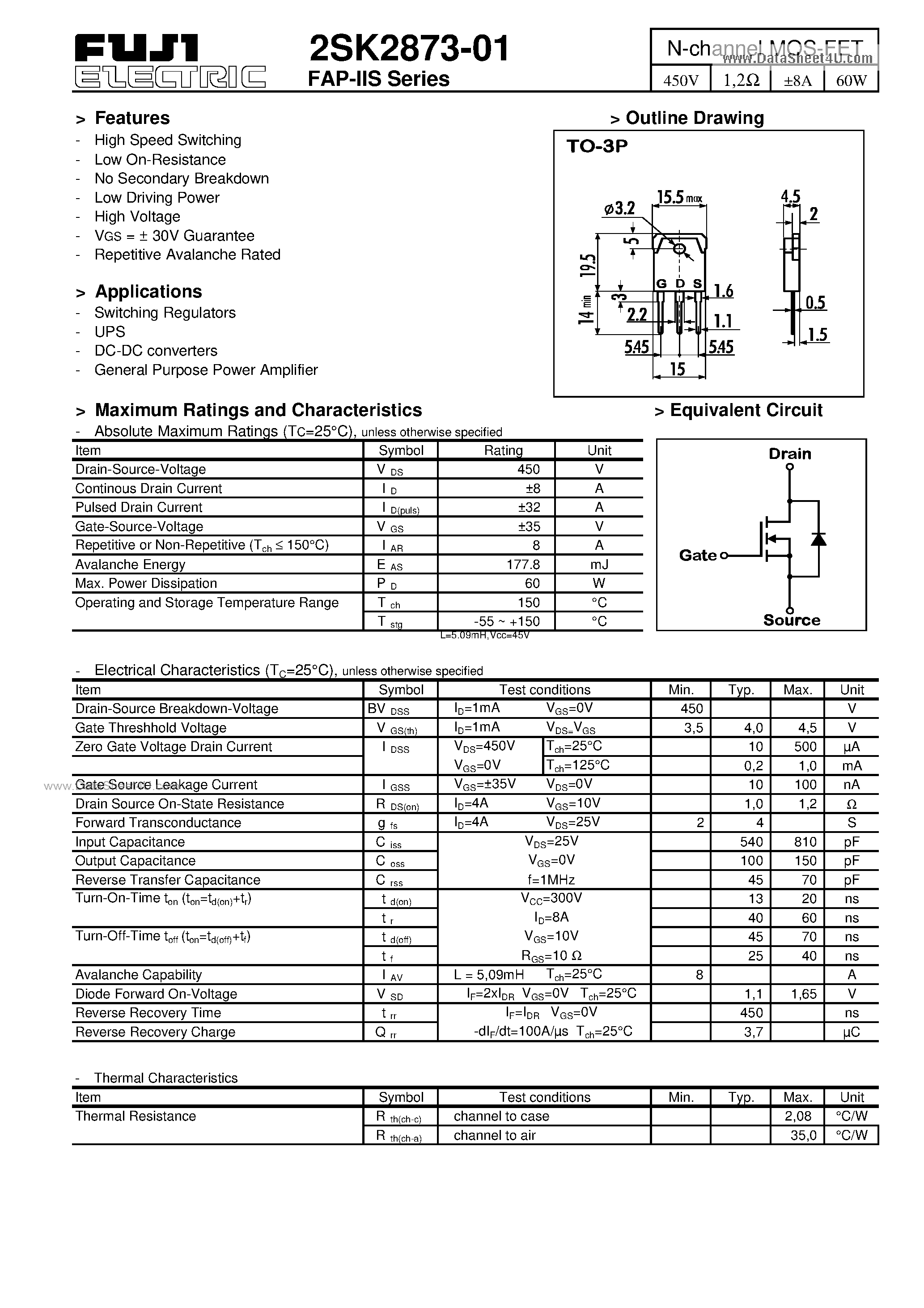 Datasheet K2873-01 - Search -----> 2SK2873-01 page 1