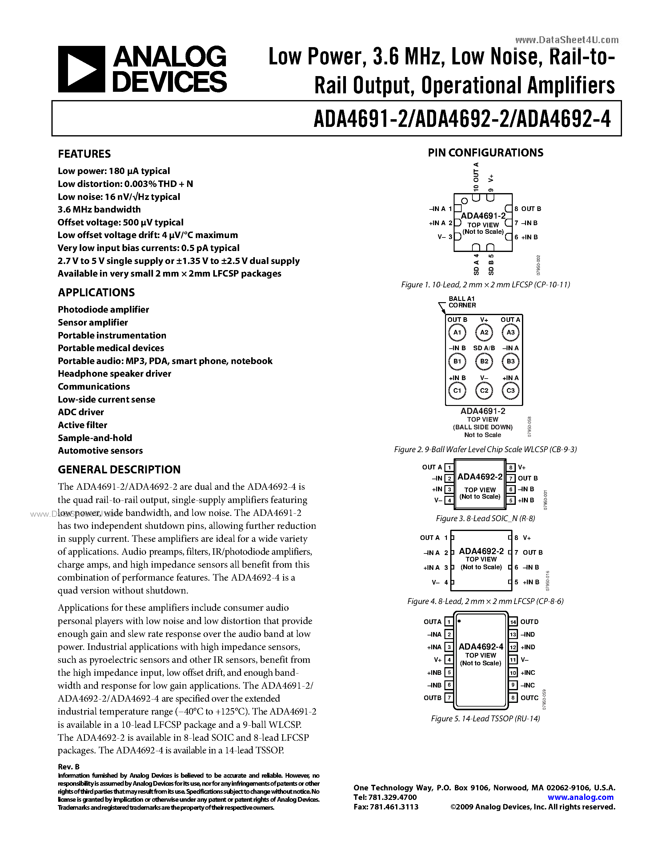 Datasheet ADA4691-2 page 1 Datasheet ADA4691-2 - Operational Amplifiers page 1