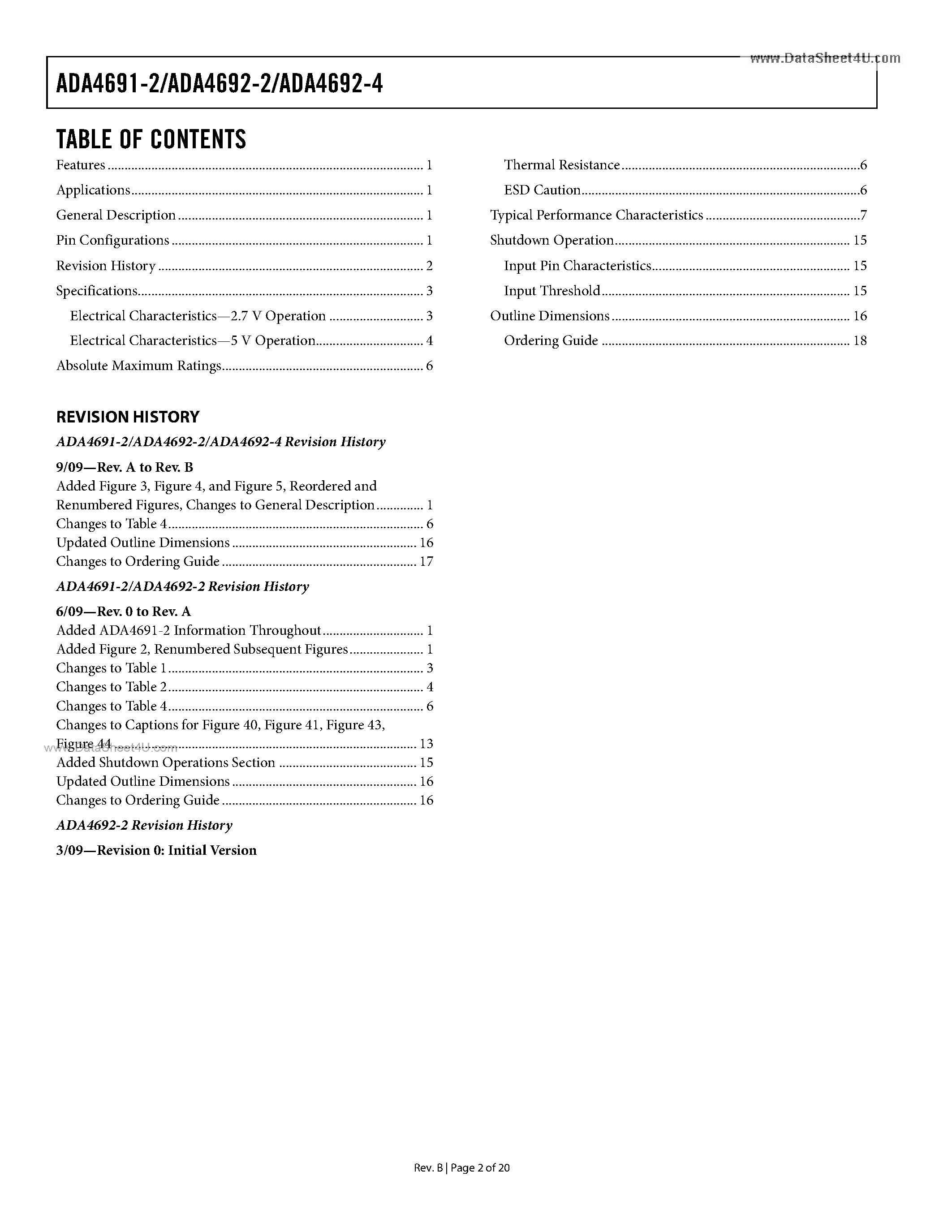 Datasheet ADA4691-2 page 2 Datasheet ADA4691-2 - Operational Amplifiers page 2