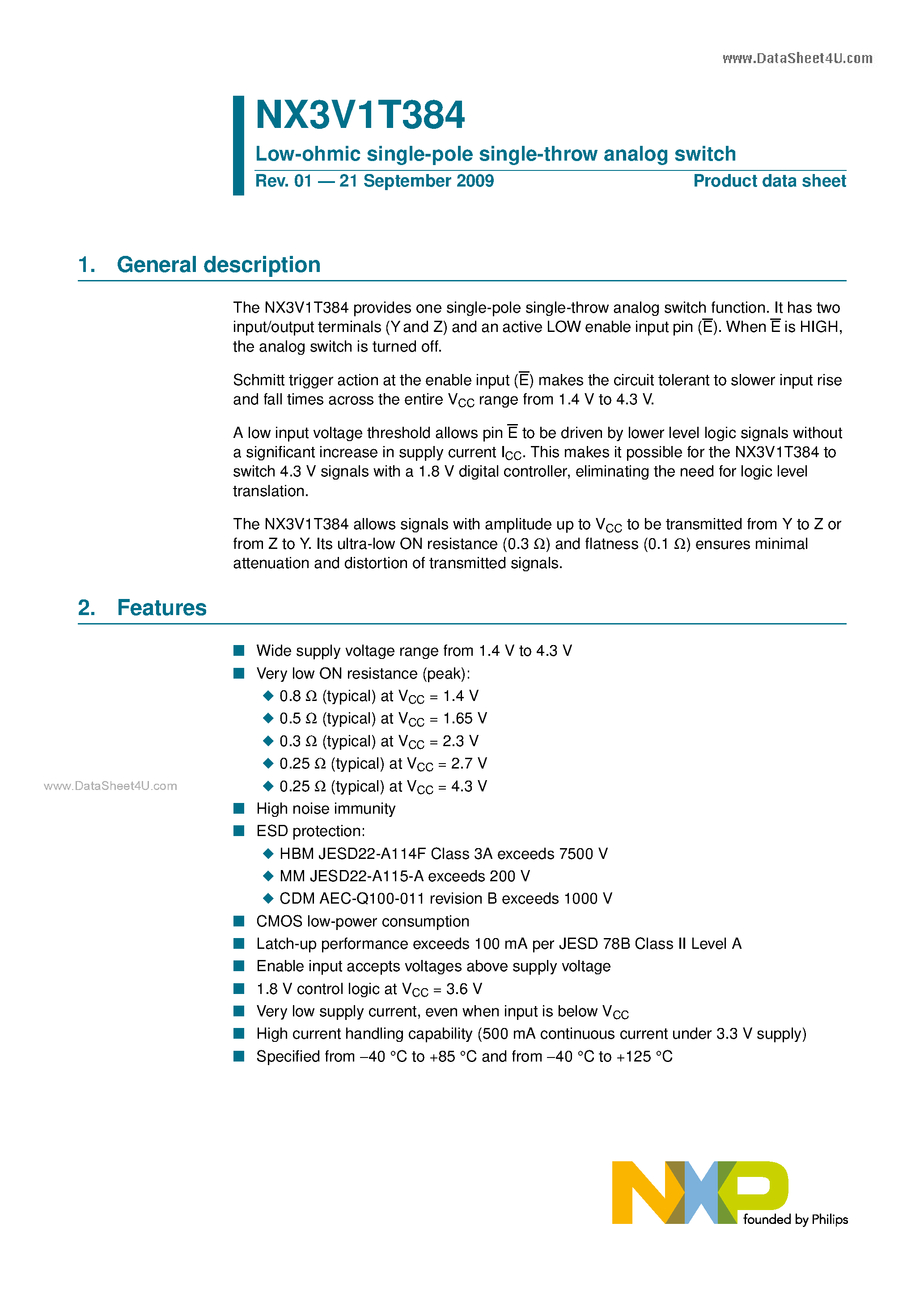 Datasheet NX3V1T384 - Low-ohmic Single-pole Single-throw Analog Switch page 1