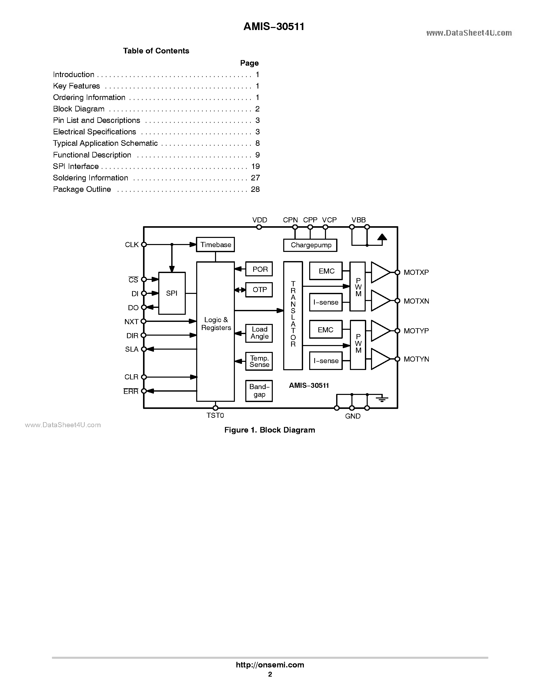 Даташит AMIS-30511 - Micro-Stepping Motor Driver страница 2