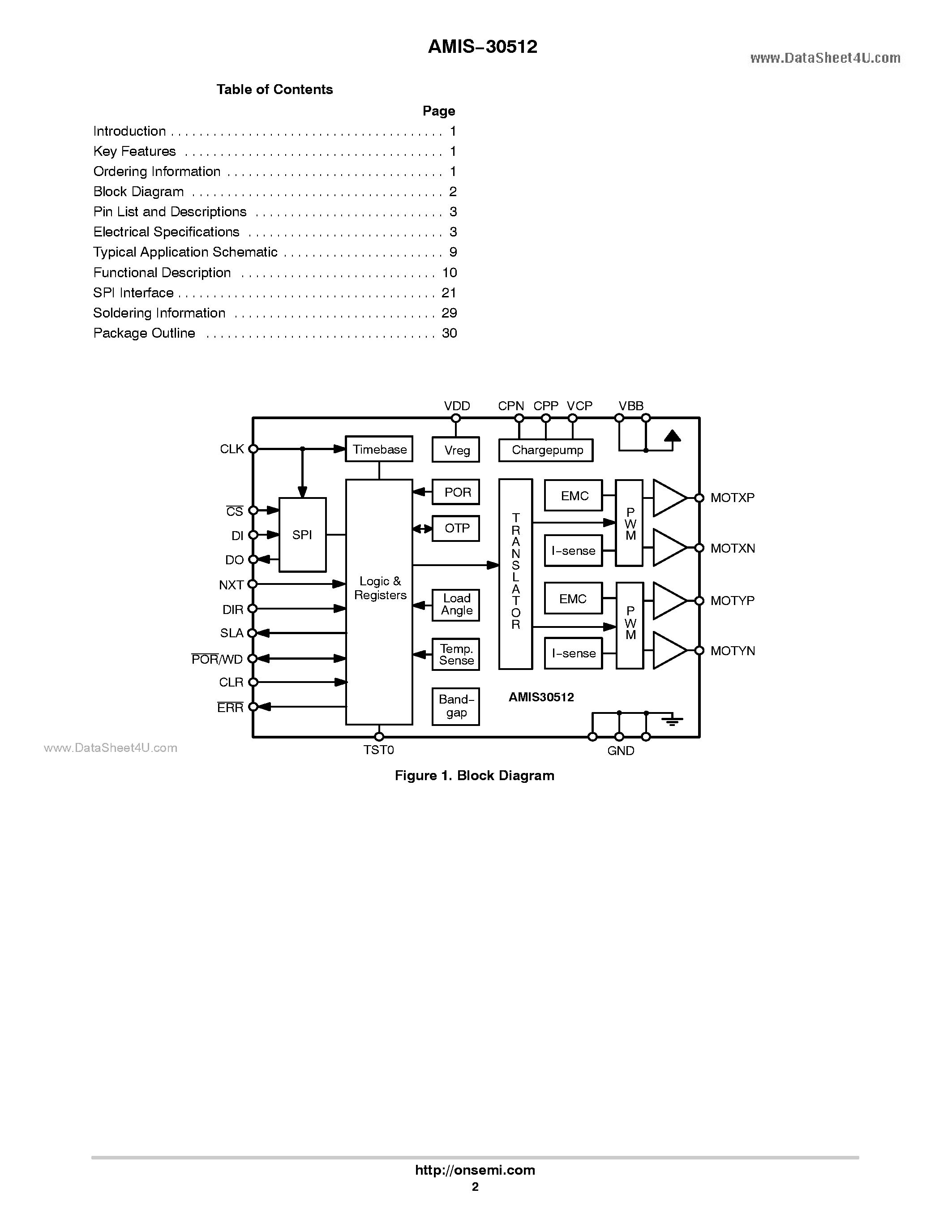 Даташит AMIS-30512 - Micro-Stepping Motor Driver страница 2