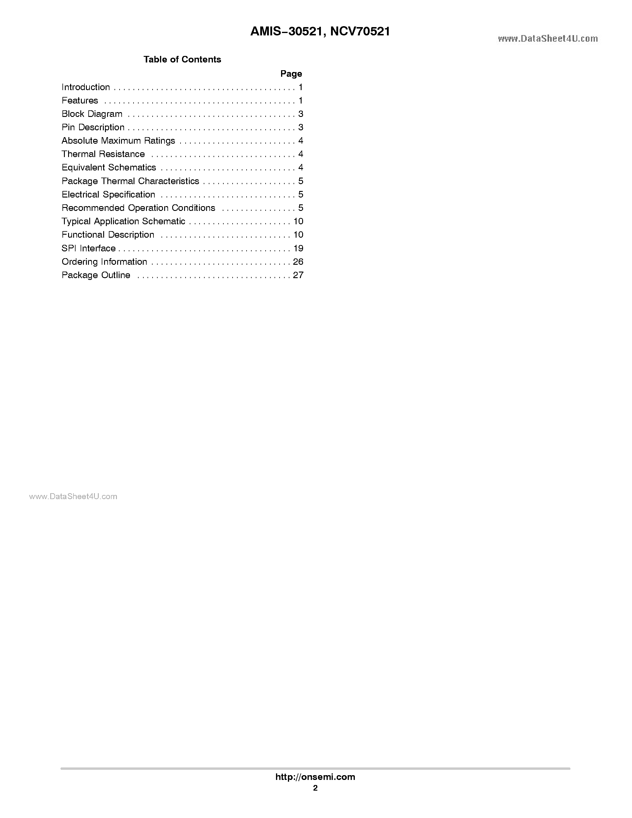 Даташит AMIS-30521 - Micro-Stepping Motor Driver страница 2