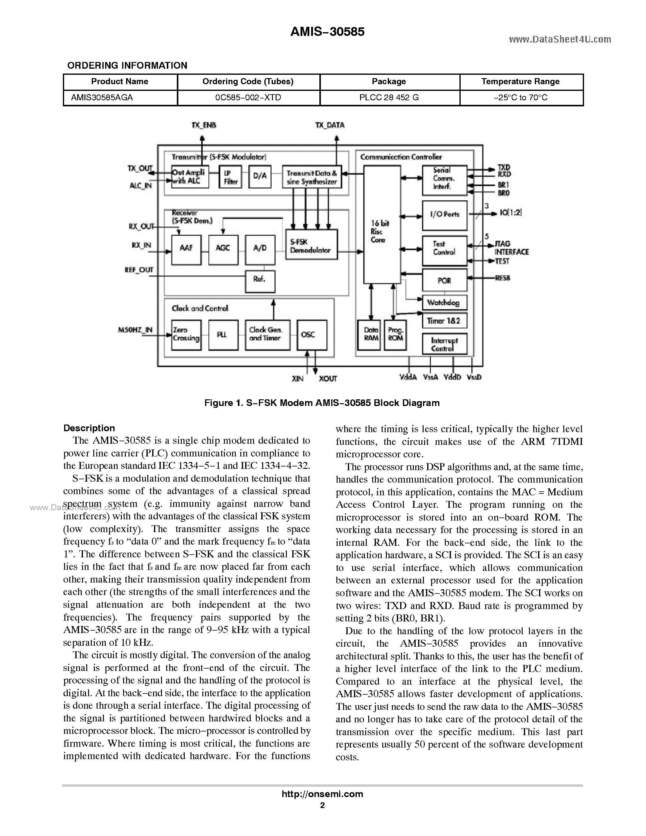 Datasheet AMIS-30585 - S-FSK PLC Modem page 2