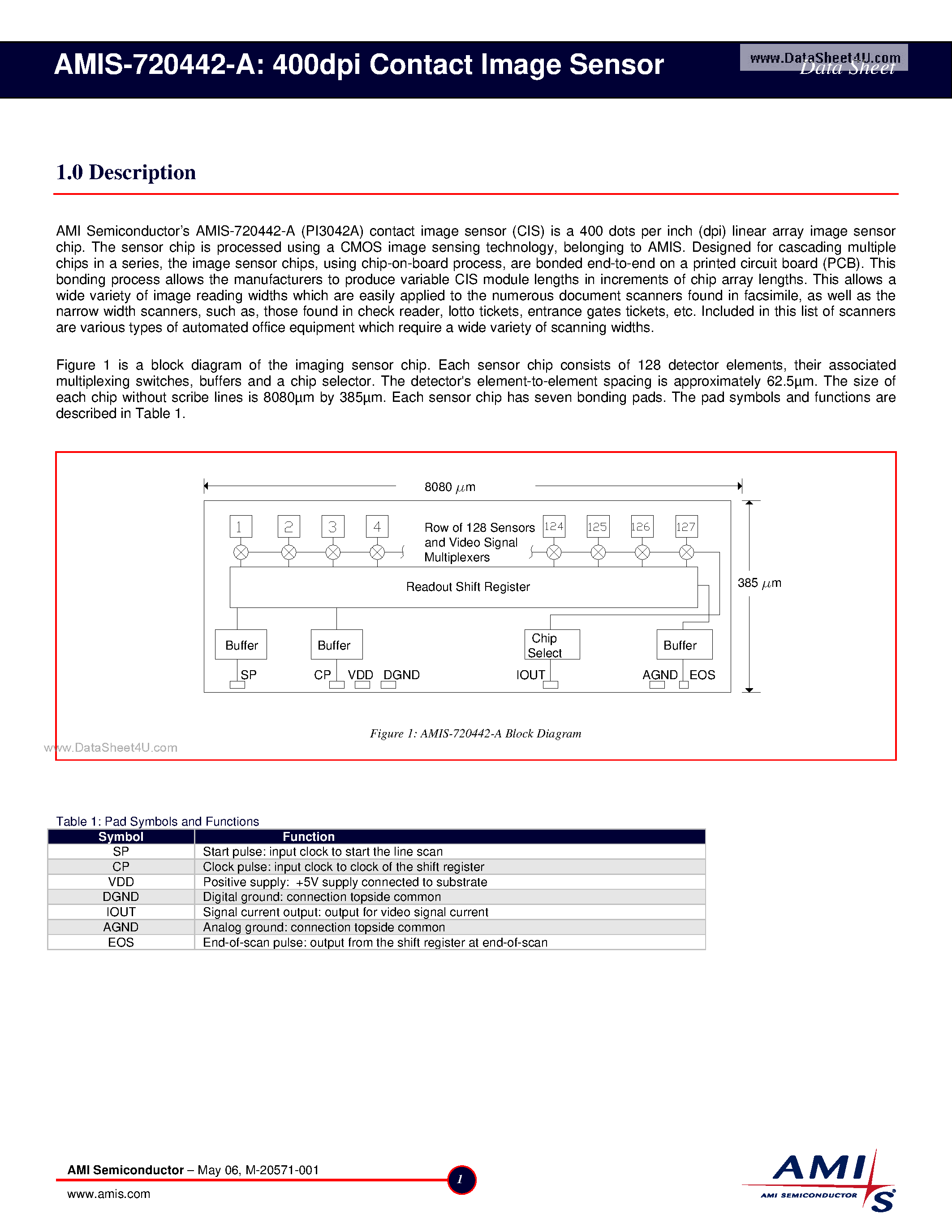 Datasheet AMIS-720442-A page 1 Datasheet AMIS-720442-A - Image Sensor page 1