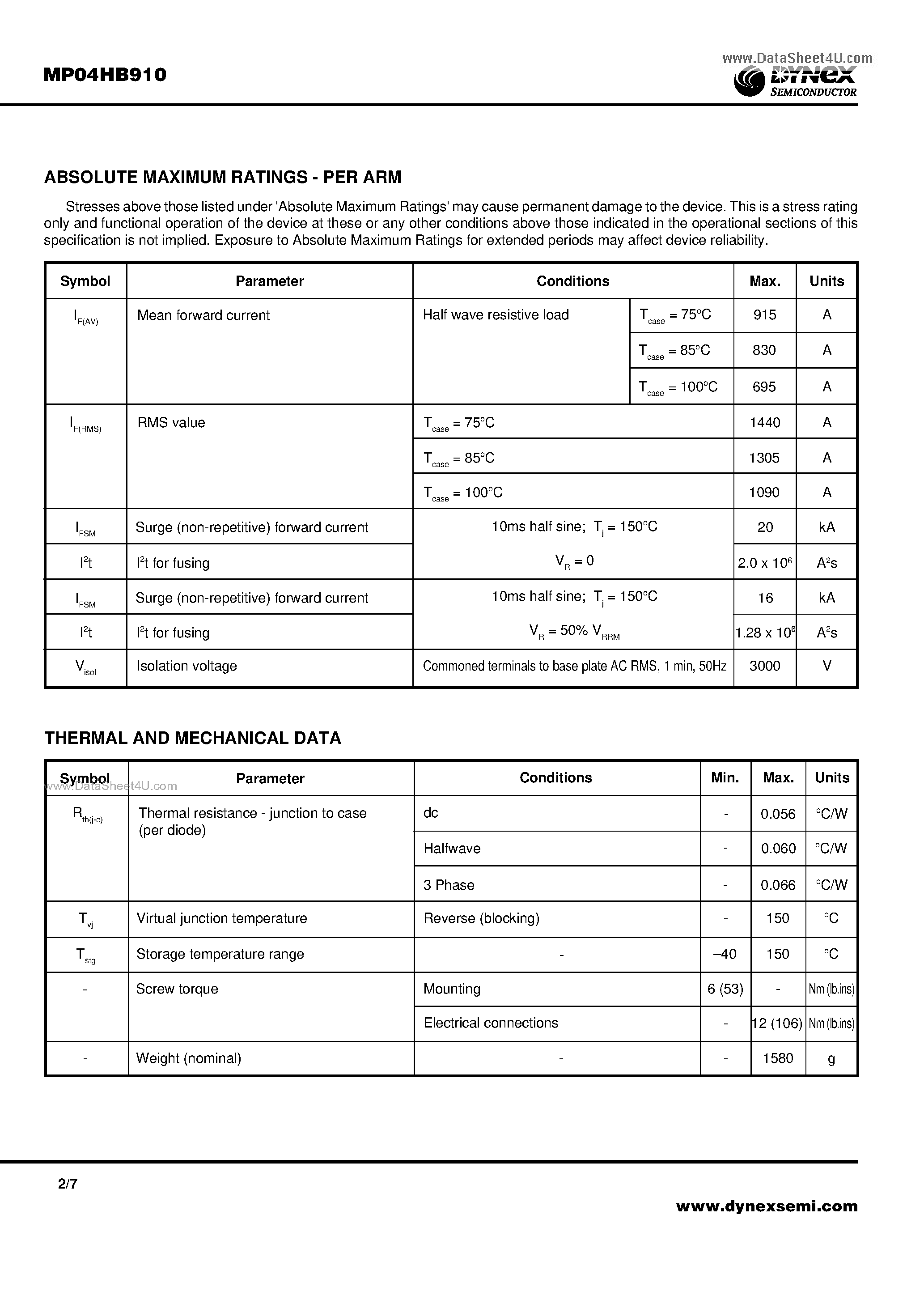 Даташит MP04HB910 - Dual Rectifier Diode Module Preliminary Information страница 2