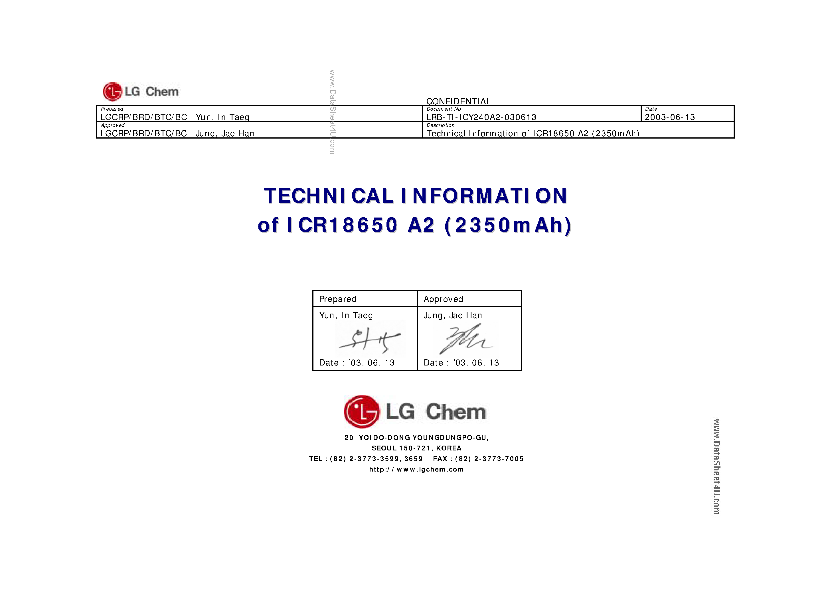 Datasheet ICR18650-A2 - Lithium-Ion-Battery page 1