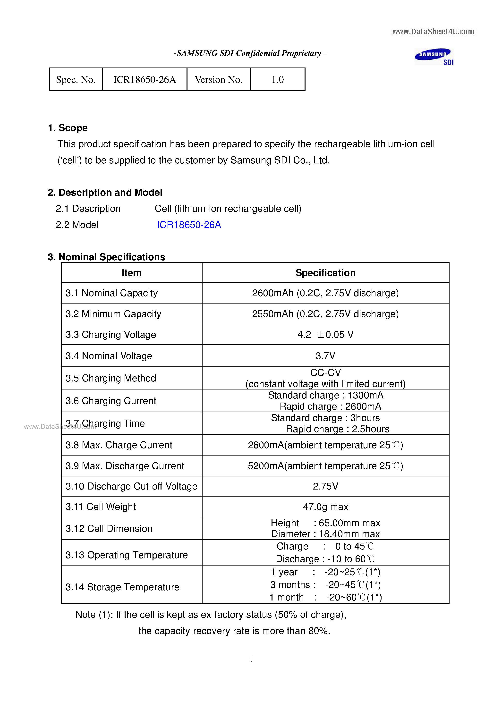 Datasheet ICR18650-26A - Lithium-Ion-Battery page 2