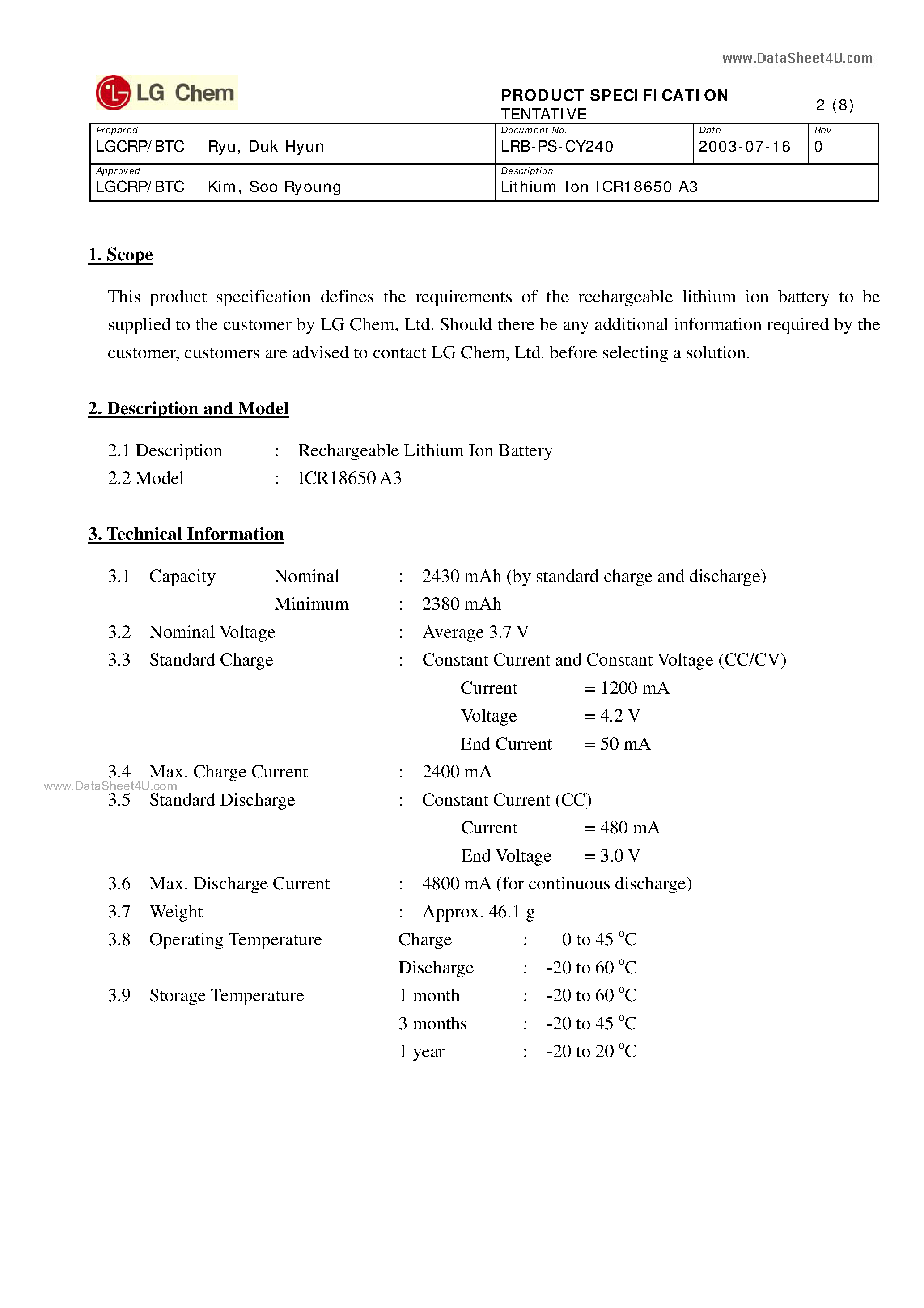 Datasheet ICR18650-A3 - Lithium-Ion-Battery page 2