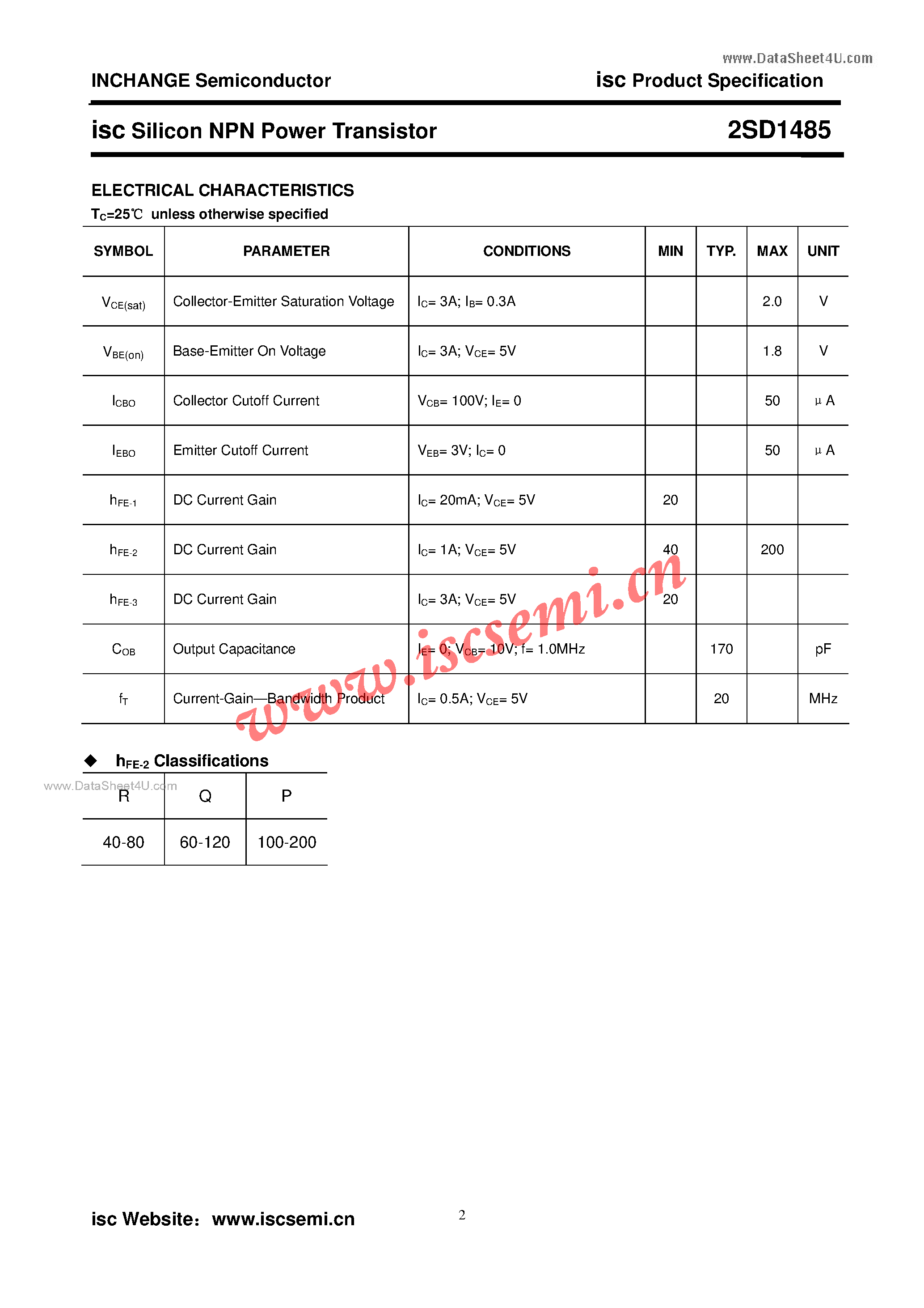 Datasheet 2SD1485 - Silicon NPN Power Transistor page 2