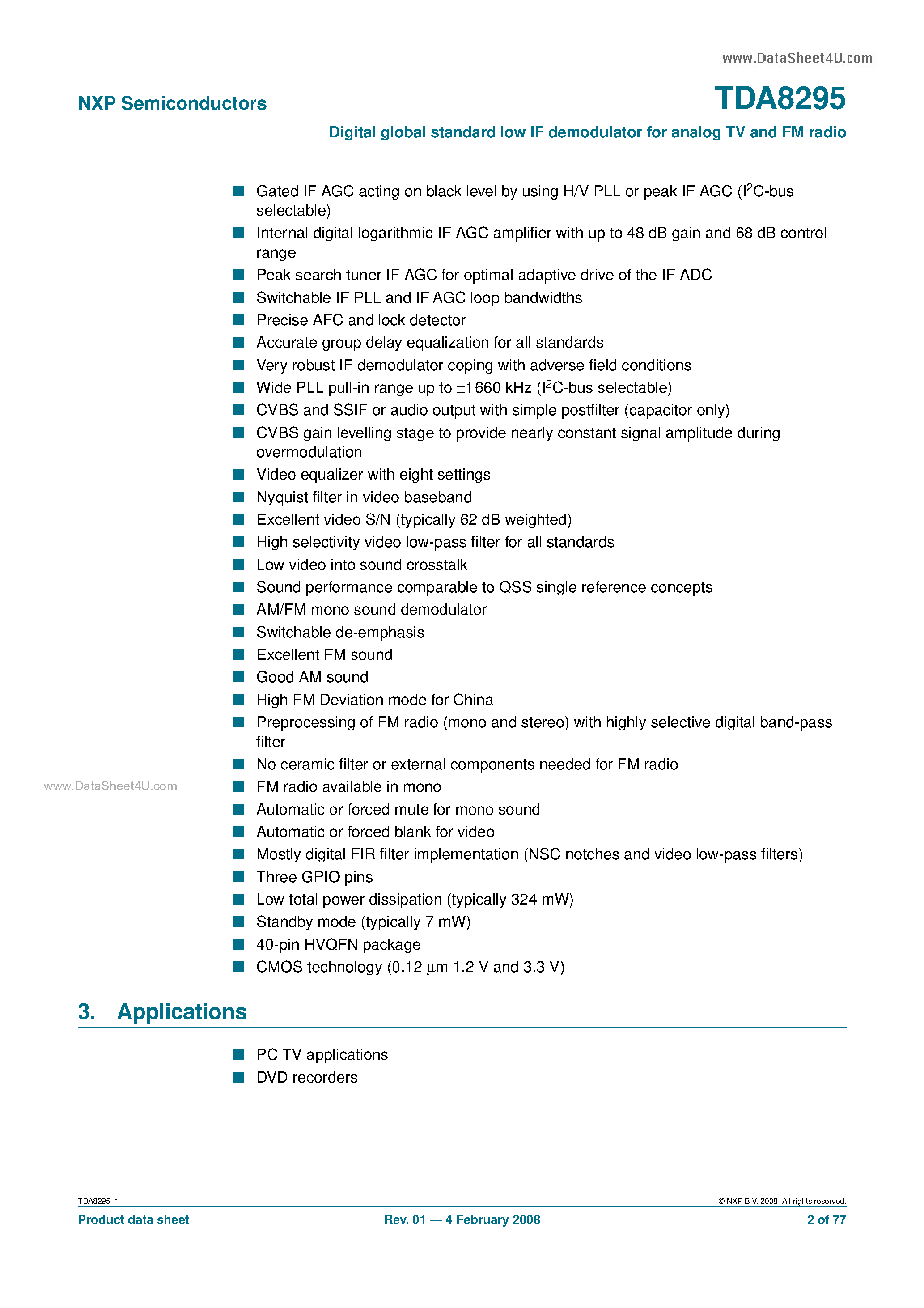 Даташит TDA8295 - Digital global standard low IF demodulator страница 2