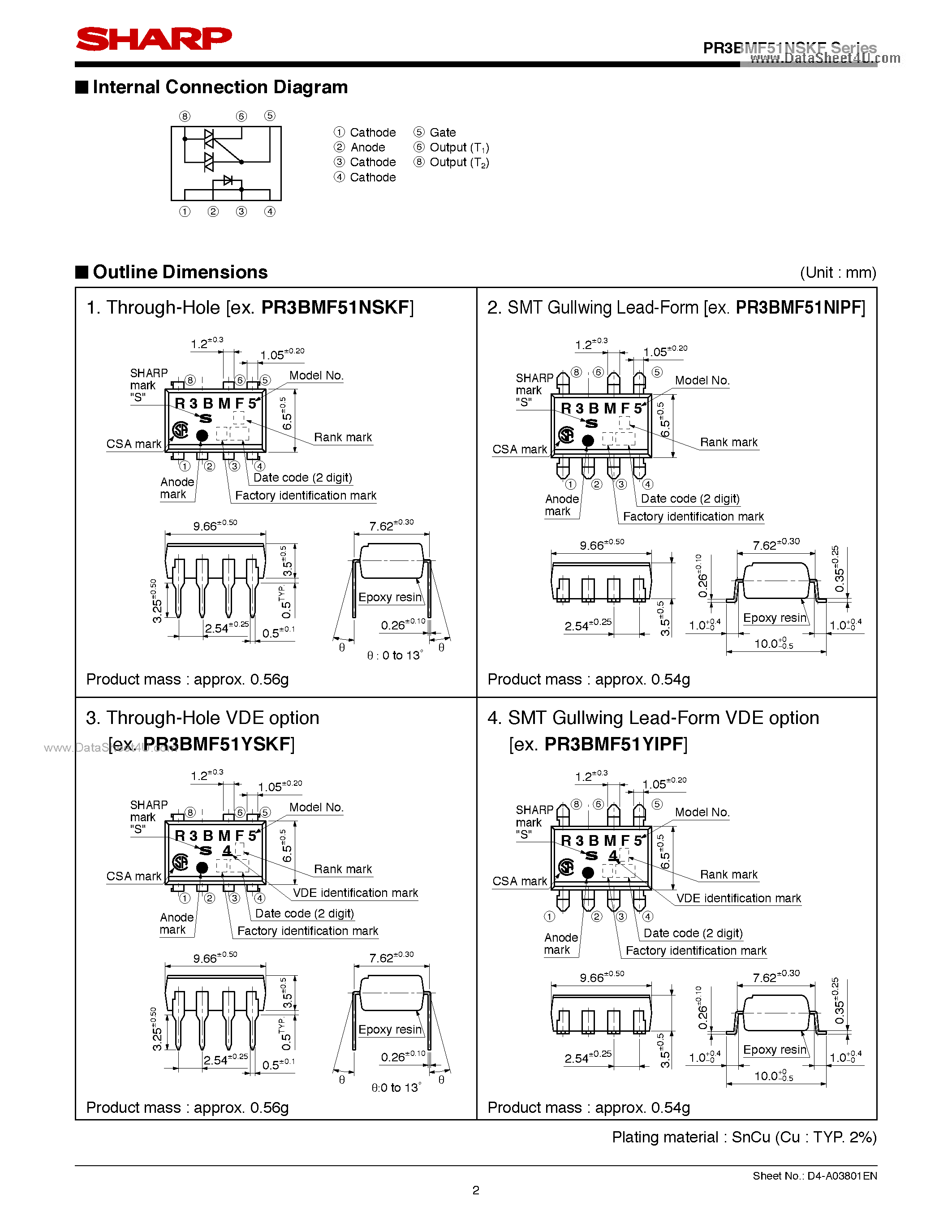 Datasheet PR3BMF51NSKF page 2 Datasheet PR3BMF51NSKF - Non-Zero Cross type DIP 8pin Triac output SSR page 2