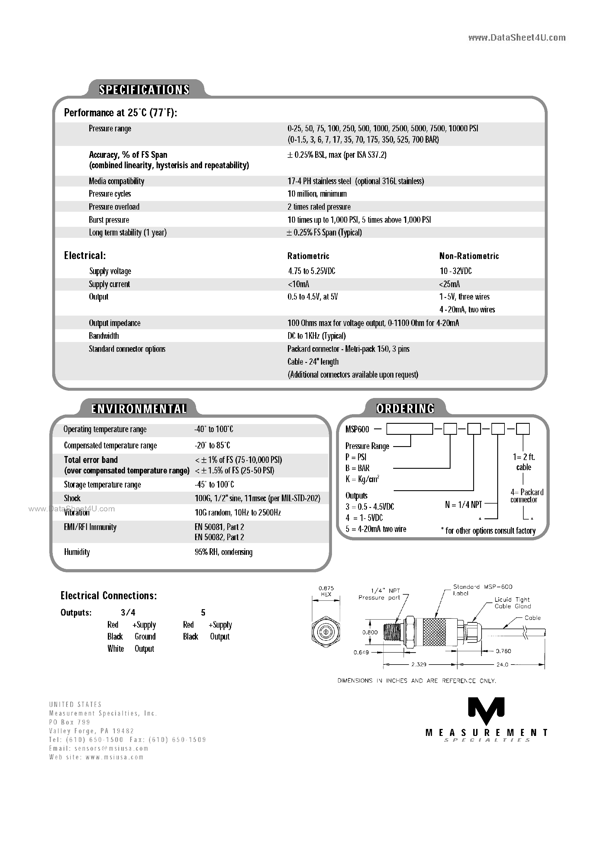 Даташит на микросхему MSP-600 страница 2 Даташит MSP-600 - DIGITALLY COMPENSATED EMI/RFI PROTECTED STAINLESS STEEL ISOLATED PRESSURE TRANSDUCER страница 2