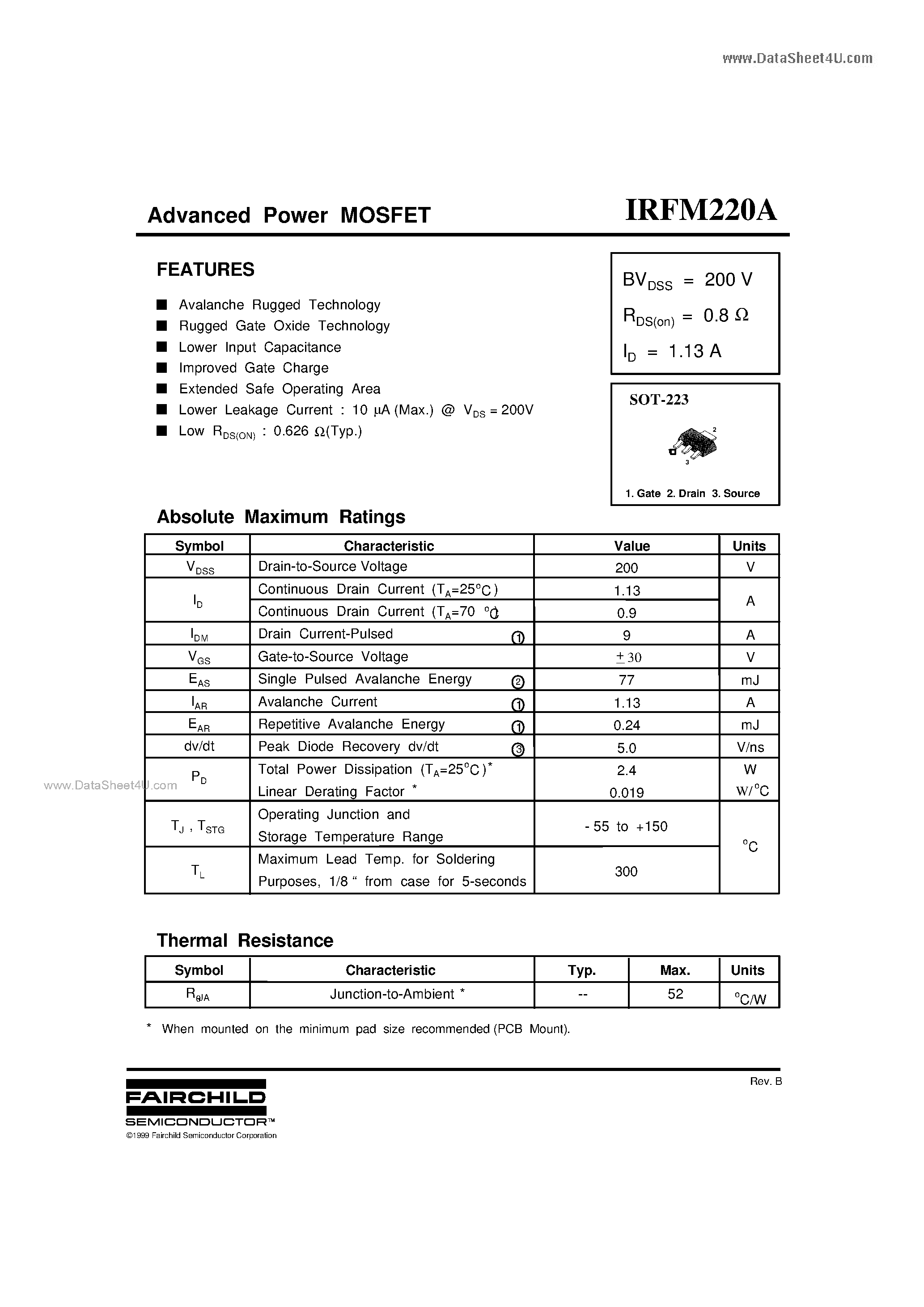 Datasheet IRFM220A - Advanced Power MOSFET page 1