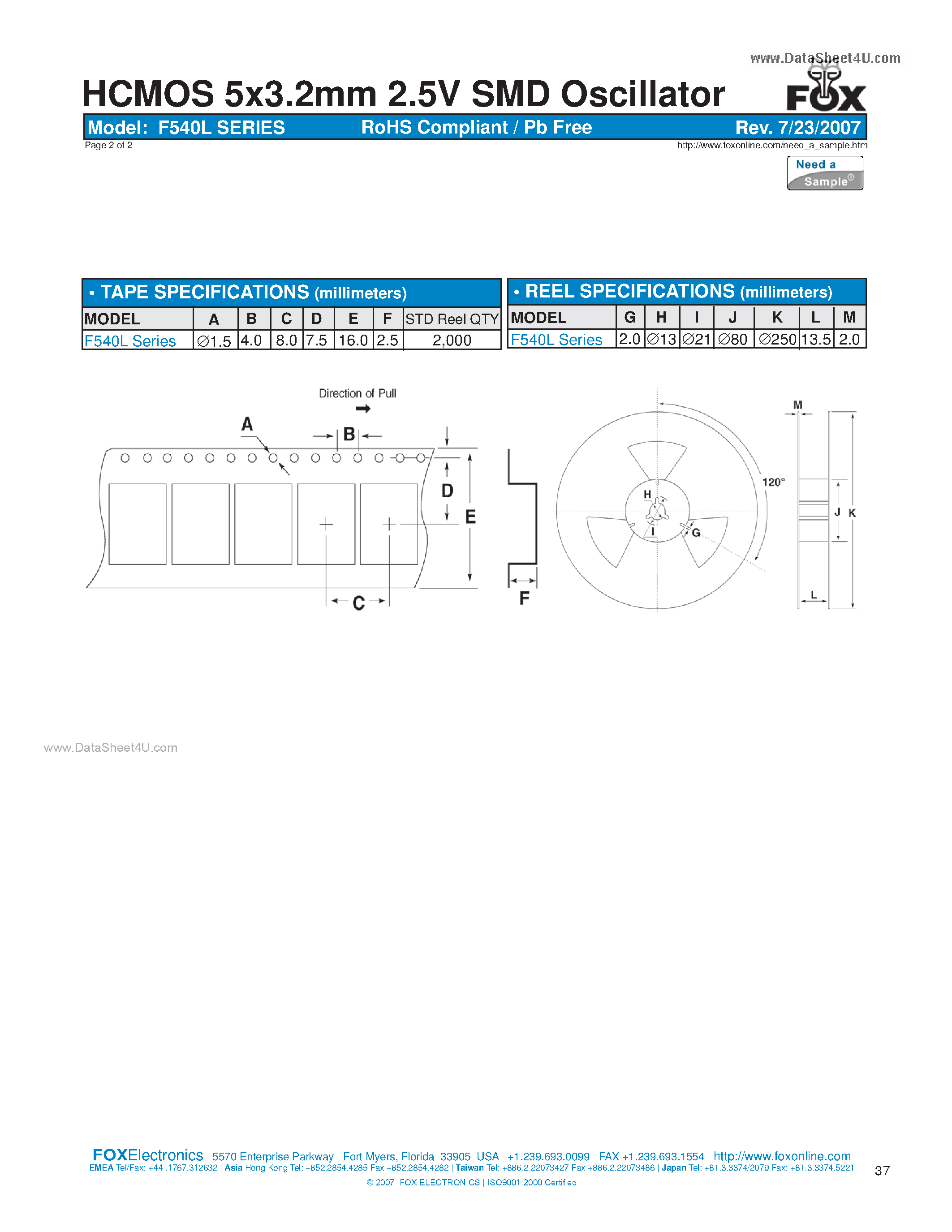 Даташит на микросхему F546L страница 2 Даташит F546L - HCMOS 5x3.2mm 2.5V SMD Oscillator страница 2
