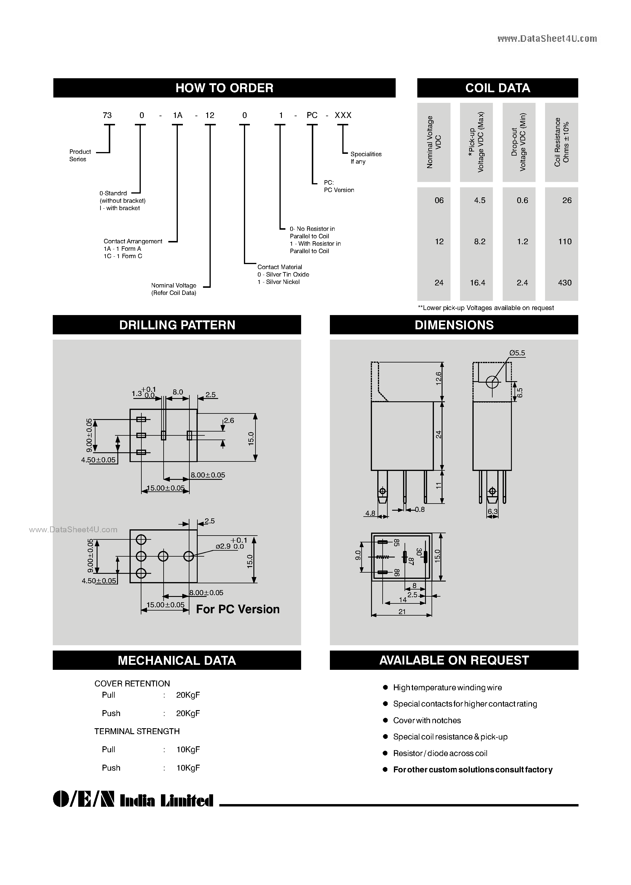 Datasheet 730-1A-xxxx-xx-xxx page 2 Datasheet 730-1A-xxxx-xx-xxx - Automotive Power Relay page 2