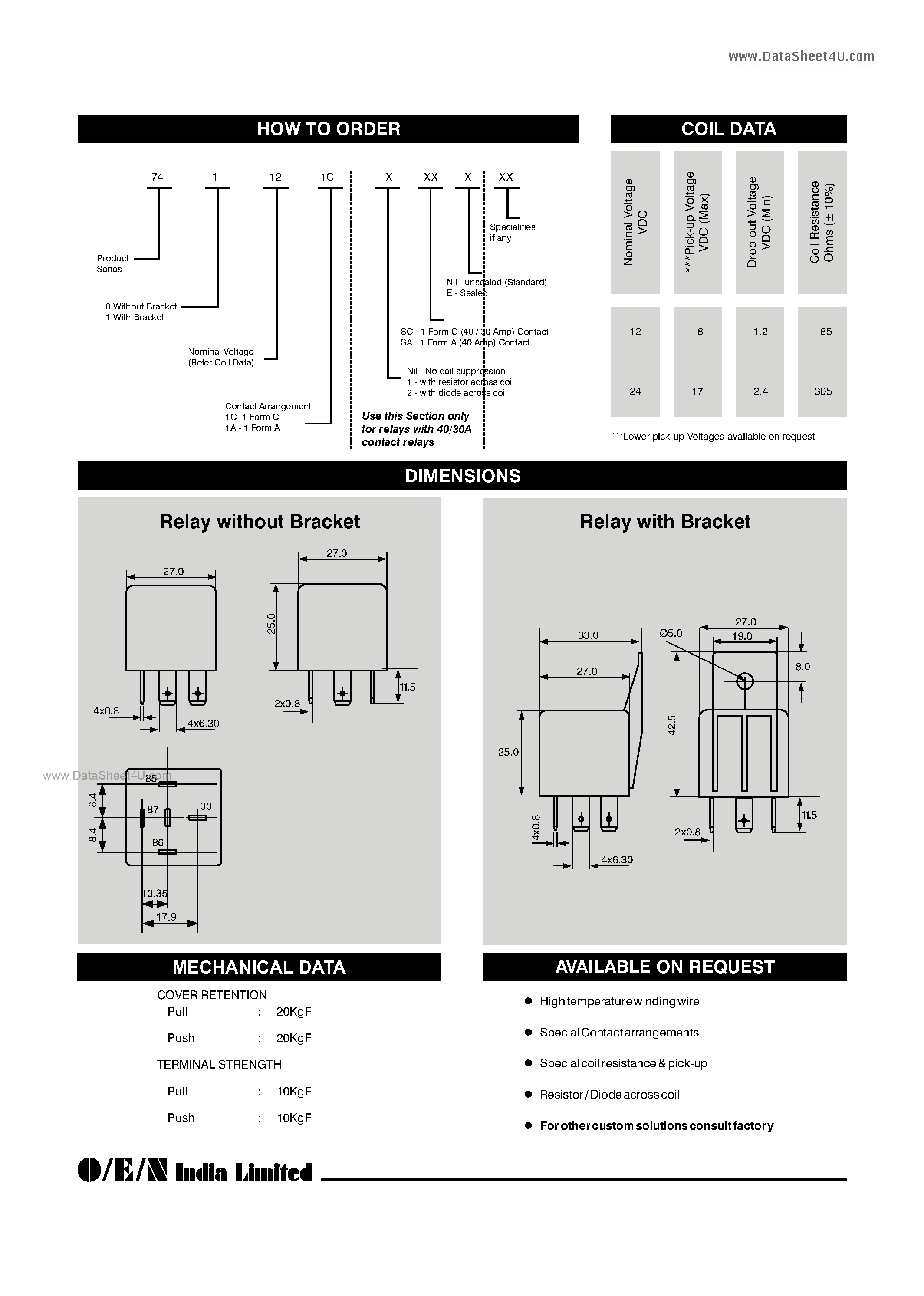 Datasheet 740-12-1A-xxxx-xx page 2 Datasheet 740-12-1A-xxxx-xx - Automotive Power Relay page 2