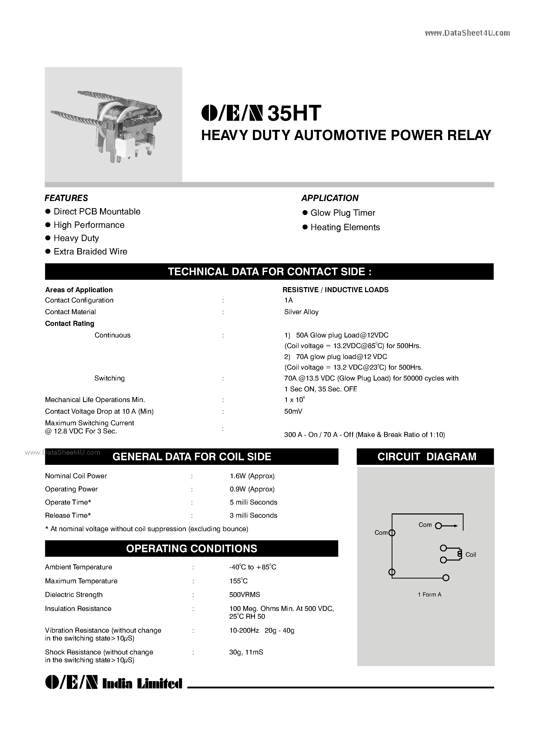 Datasheet 35HT-1A-12Z-xx-x - Heavy Duty PCB Automotive Relay page 1
