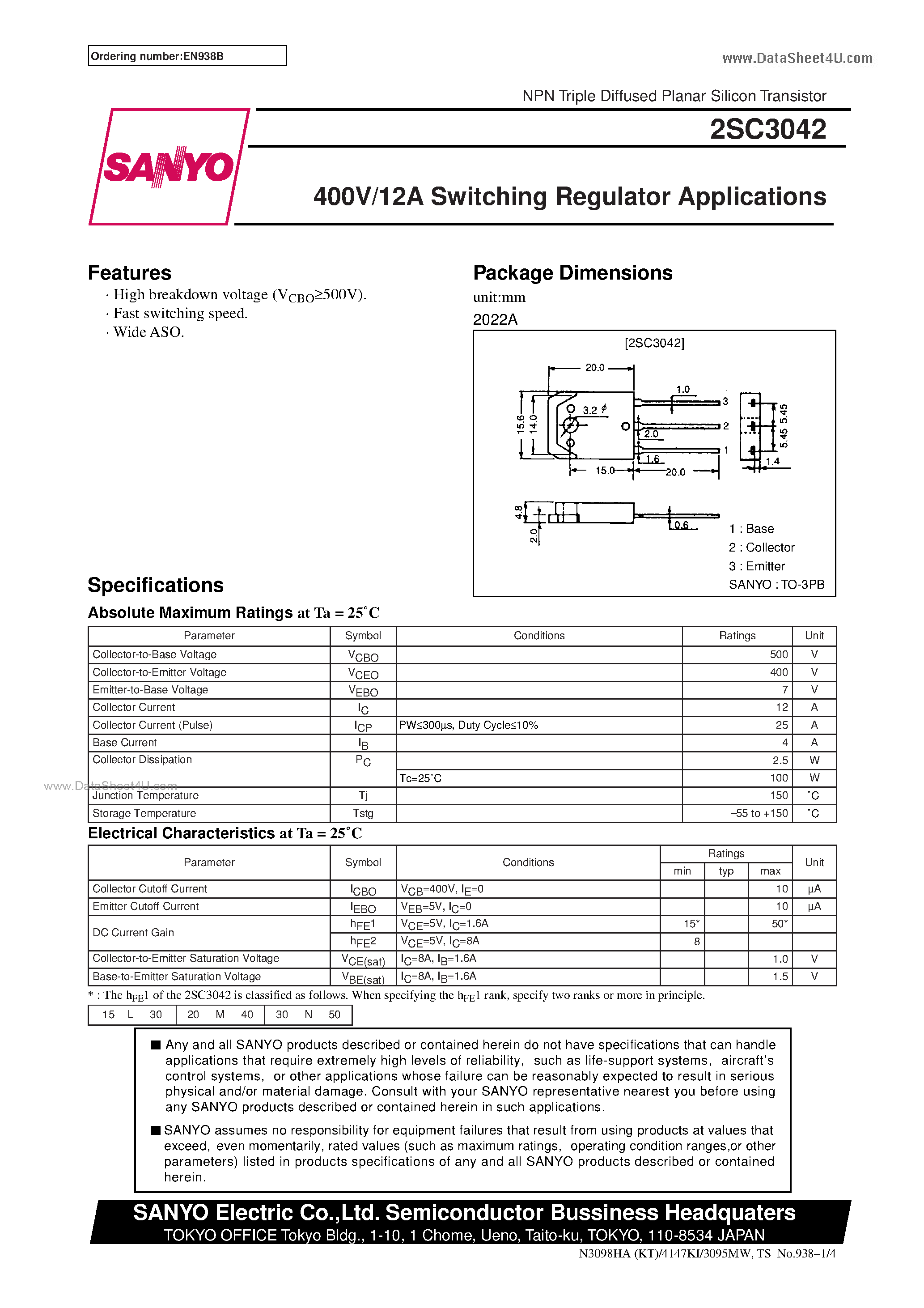Datasheet C3042 - Search -----> 2SC3042 page 1