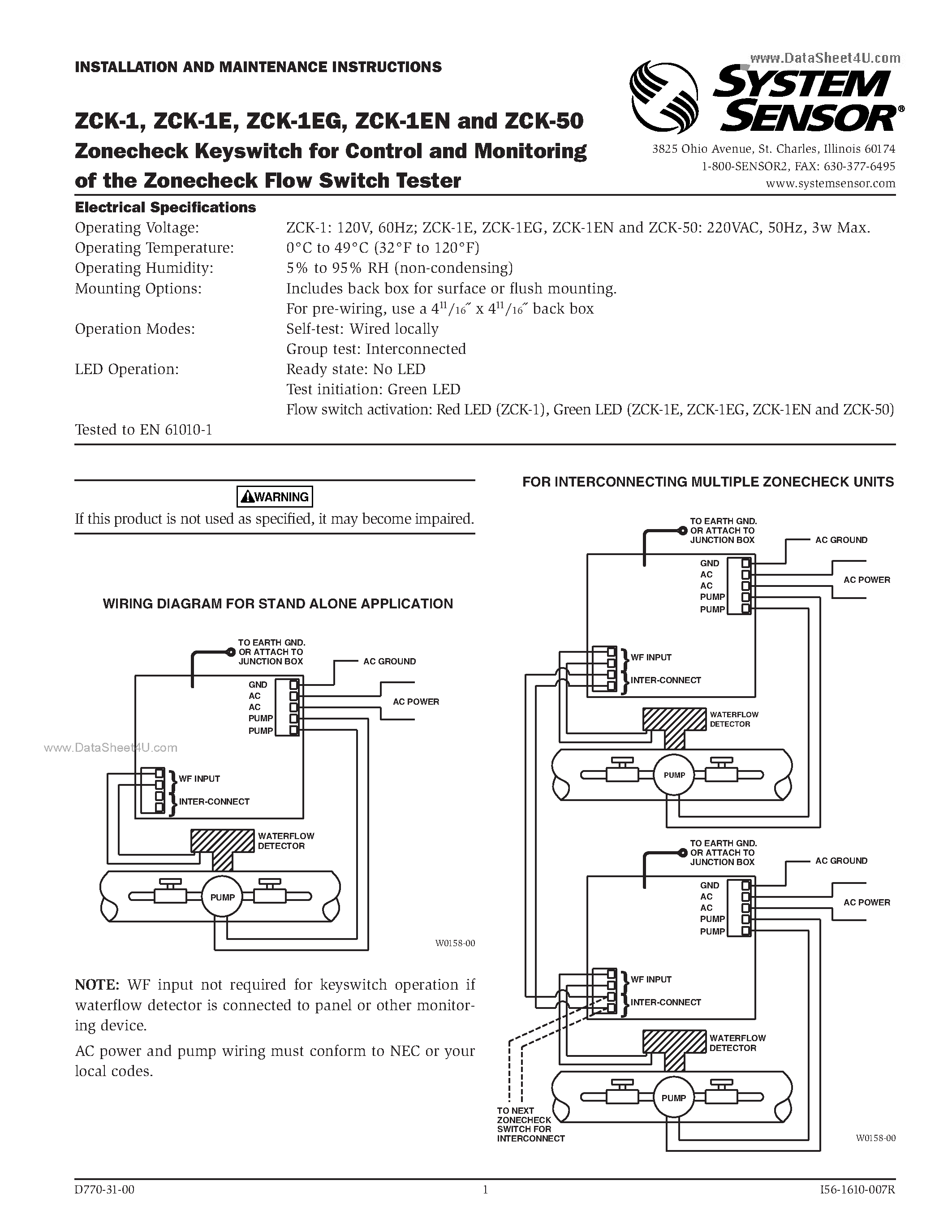 Datasheet ZCK-1 - Zonecheck Keyswitch page 1