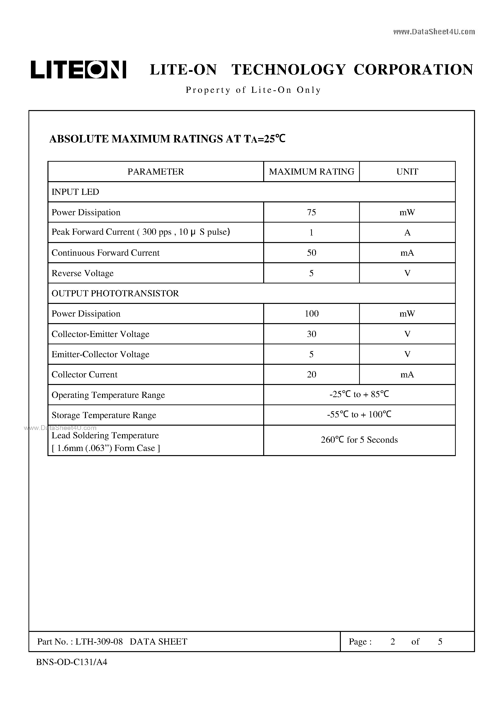Datasheet LTH-309-08 page 2 Datasheet LTH-309-08 - NON CONTACT SWITCHING page 2