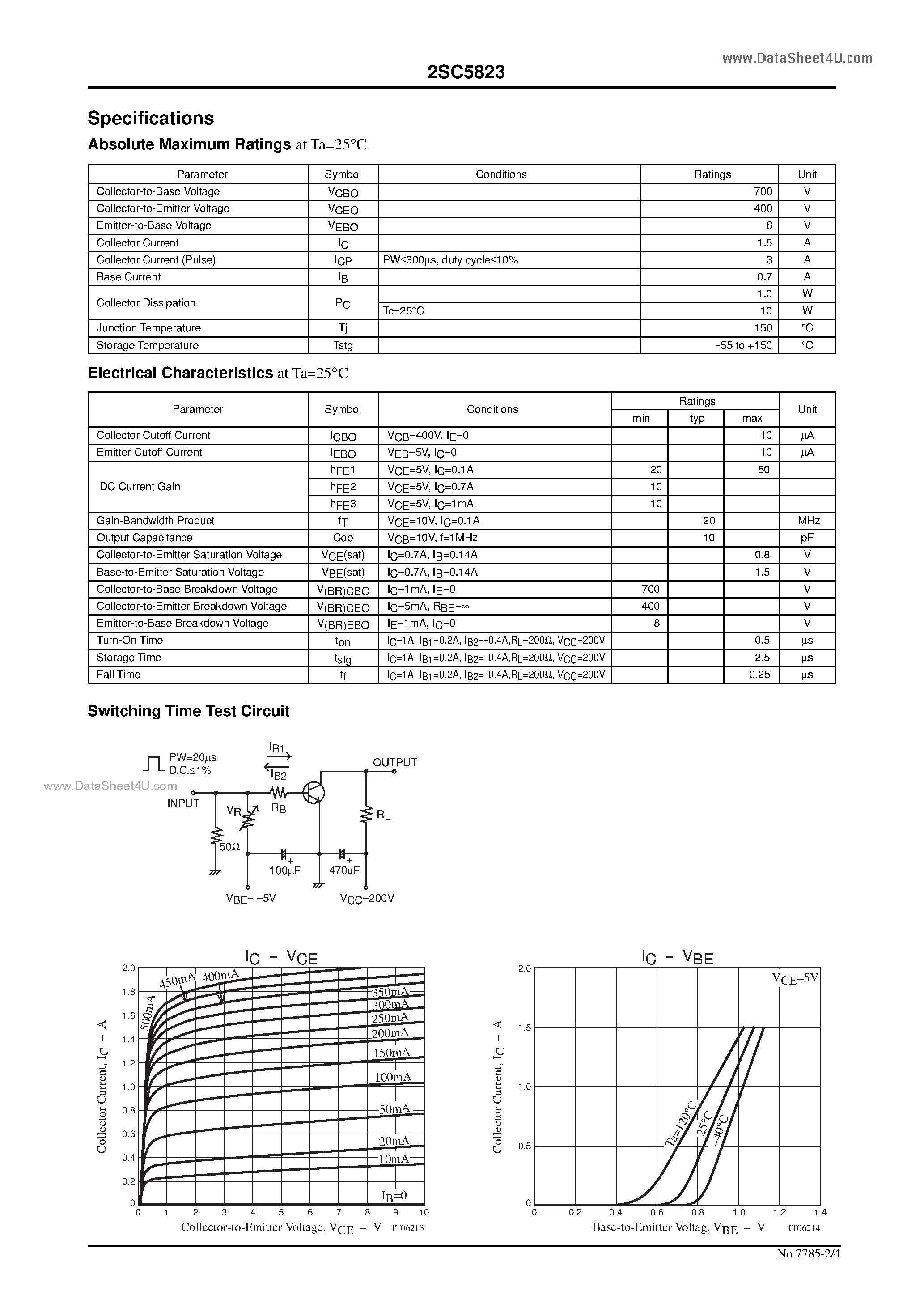 Даташит на микросхему 2SC5823 страница 2 Даташит 2SC5823 - Switching Regulator Applications страница 2