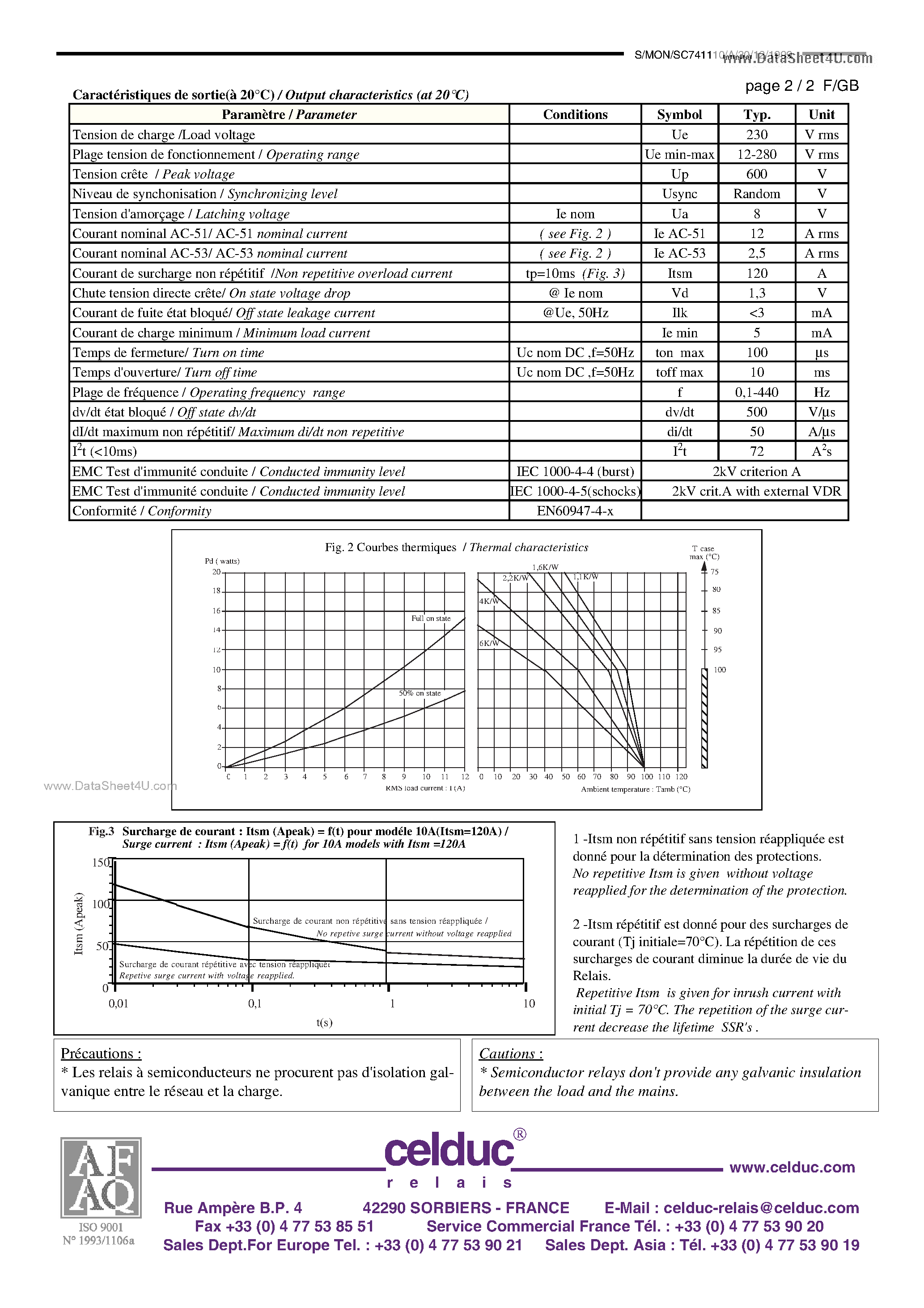 Datasheet SC741110 page 2 Datasheet SC741110 - Power Solid State Relay page 2