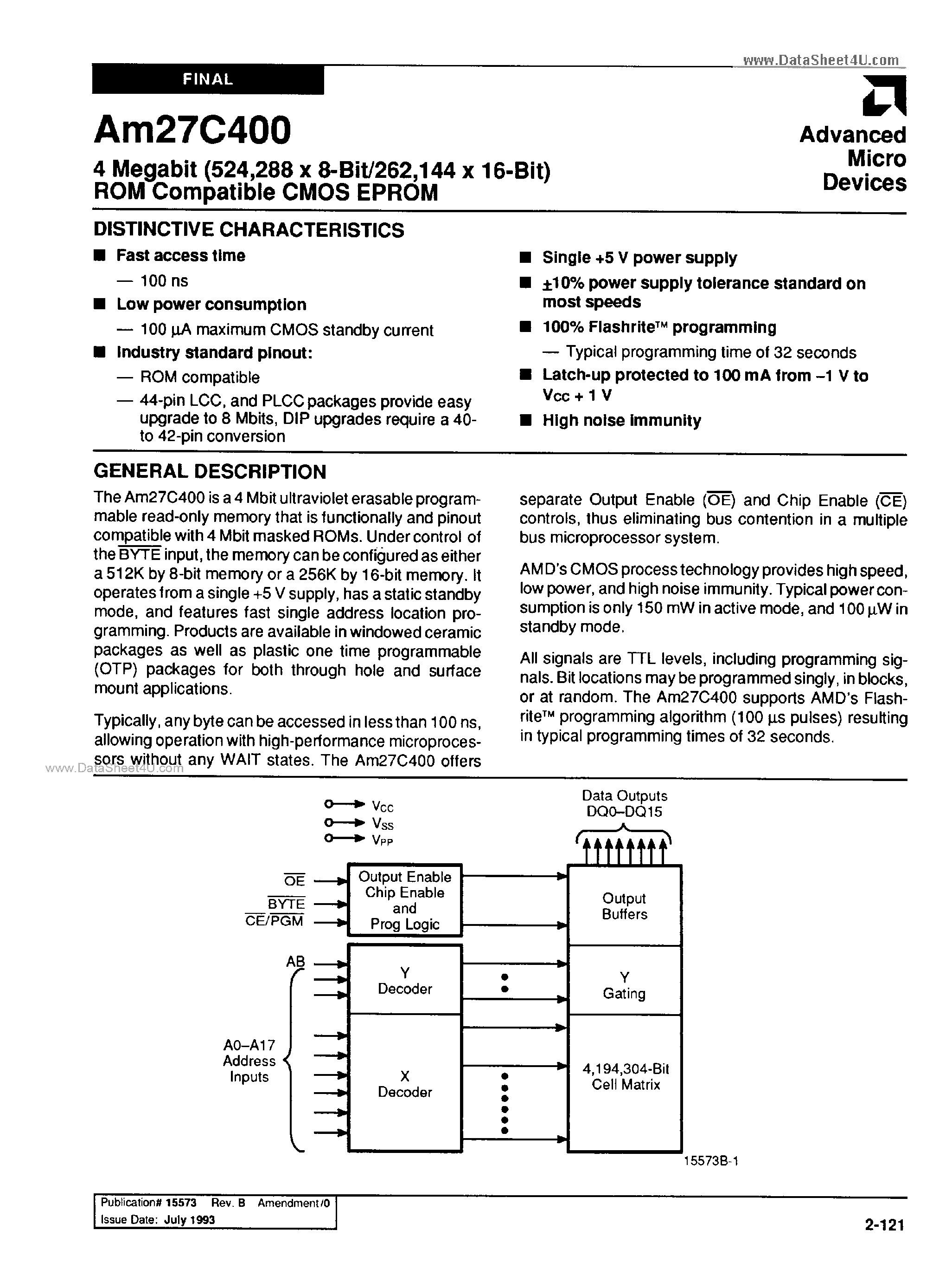Datasheet AM27C400 page 1 Datasheet AM27C400 - ROM Compatible CMOS EPROM page 1