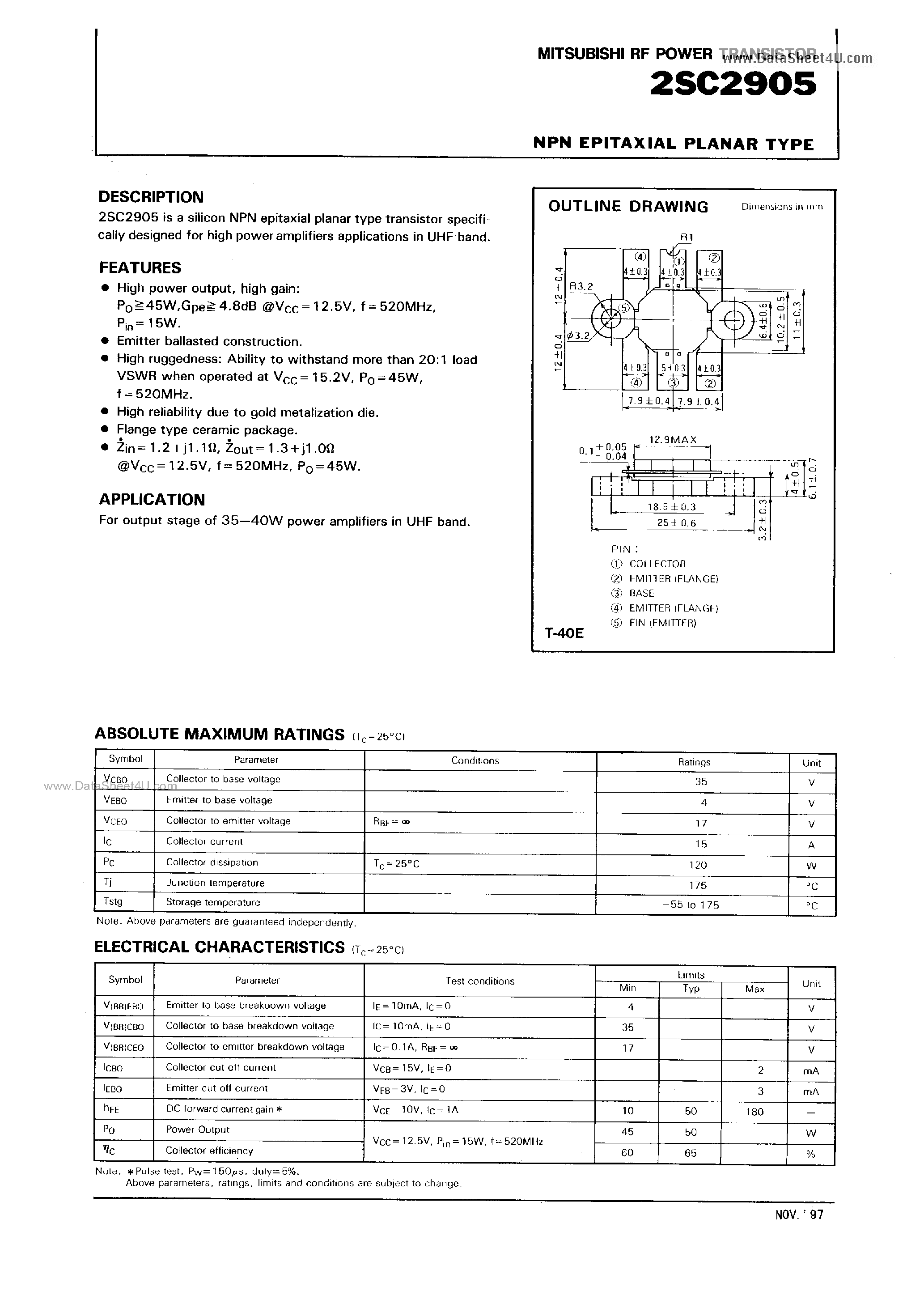 Datasheet C2905 - Search -----> 2SC2905 page 1